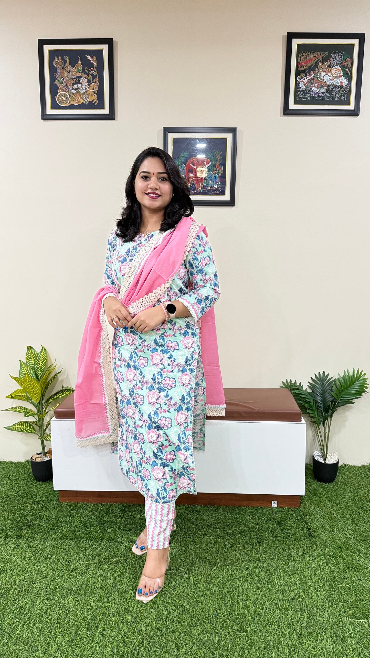 Premium Cotton Kurti Set with Crocia Detailing