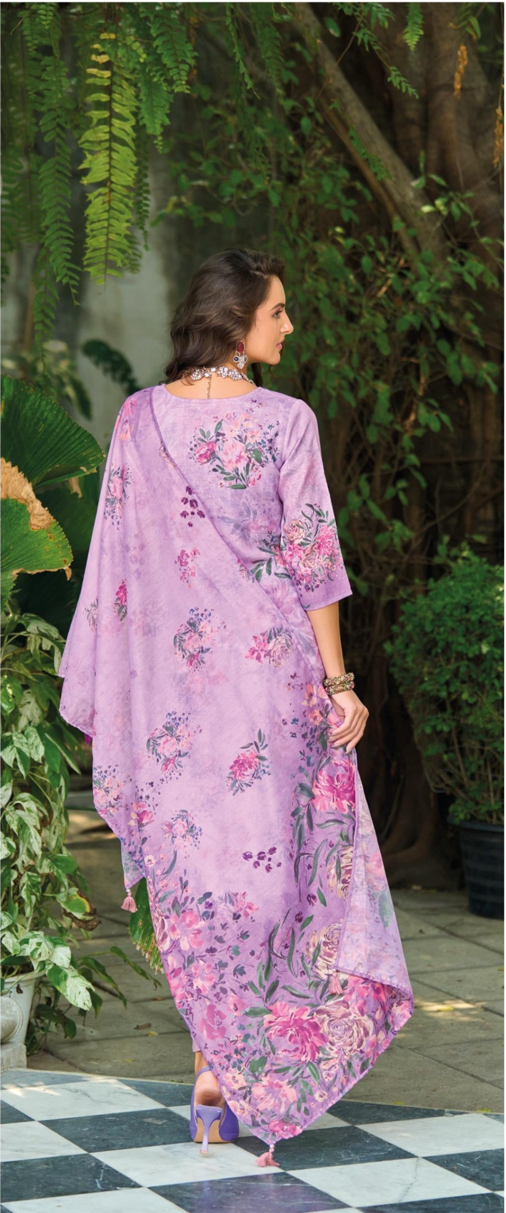 Women’s Linen Schiffli Embroidered Kurta Set with Cotton Pant and Viscose Mal Dupatta – L to 3XL