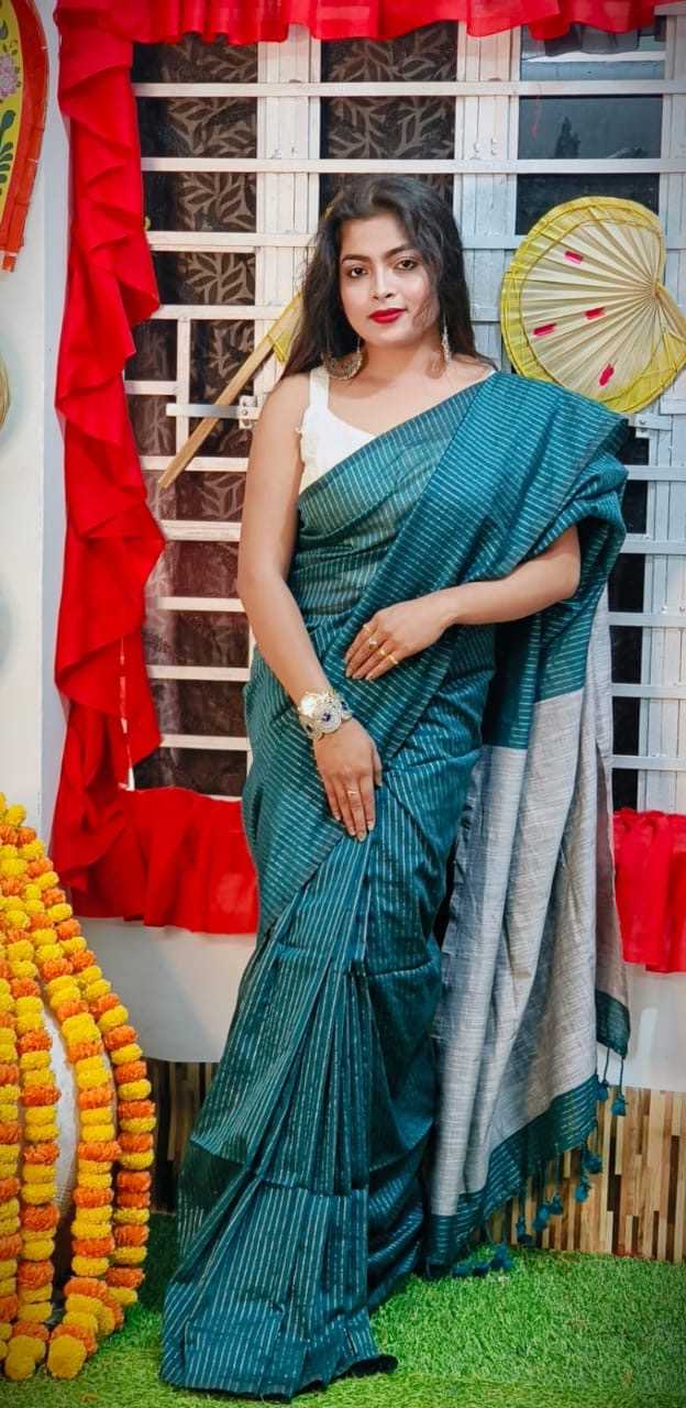 Newly Launched Check Jute Kaddi Saree