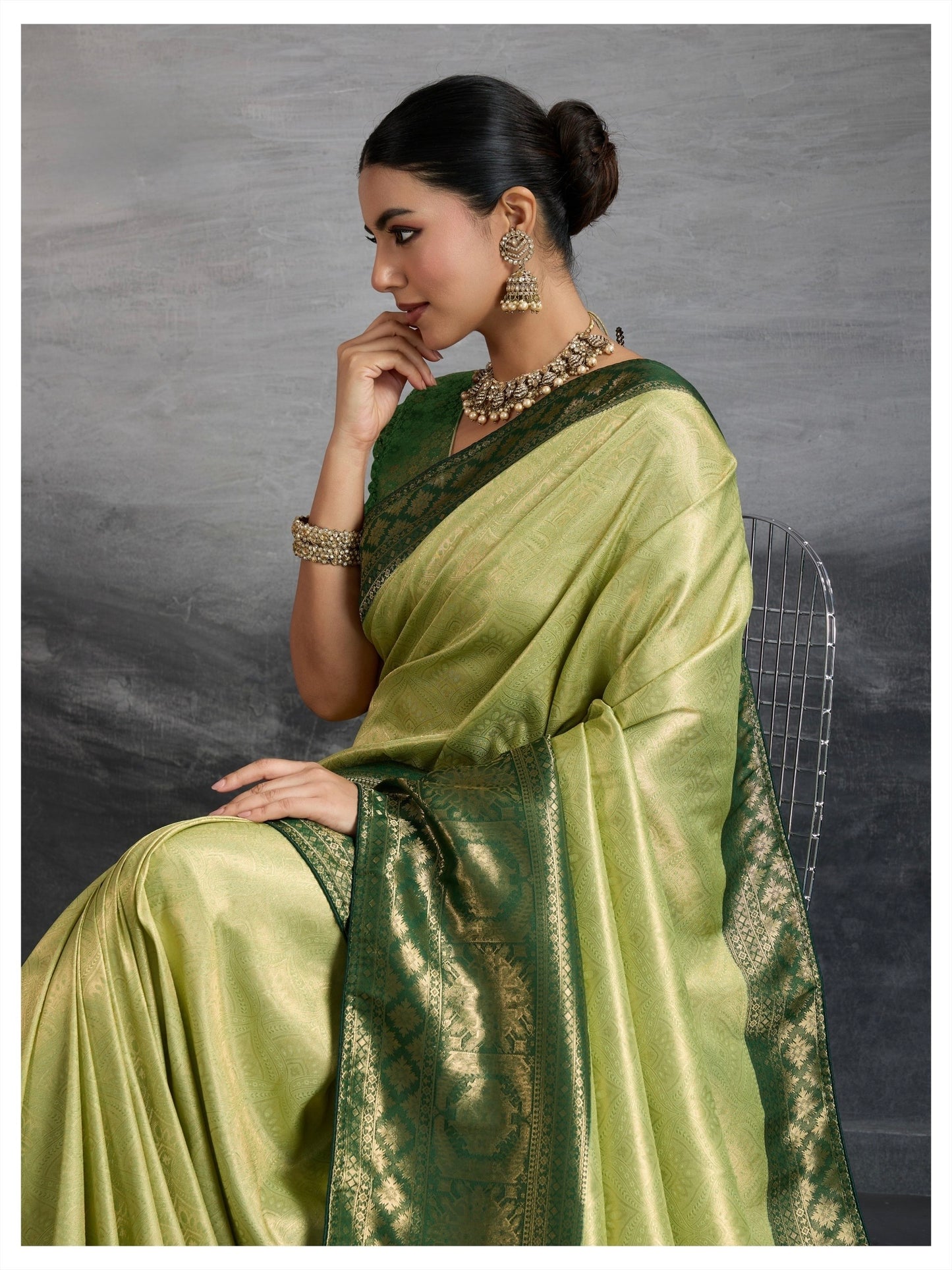 Kanjivaram Soft Silk Saree with Double Zari Kadiyal Border, Meenakari Pallu and Brocade Blouse