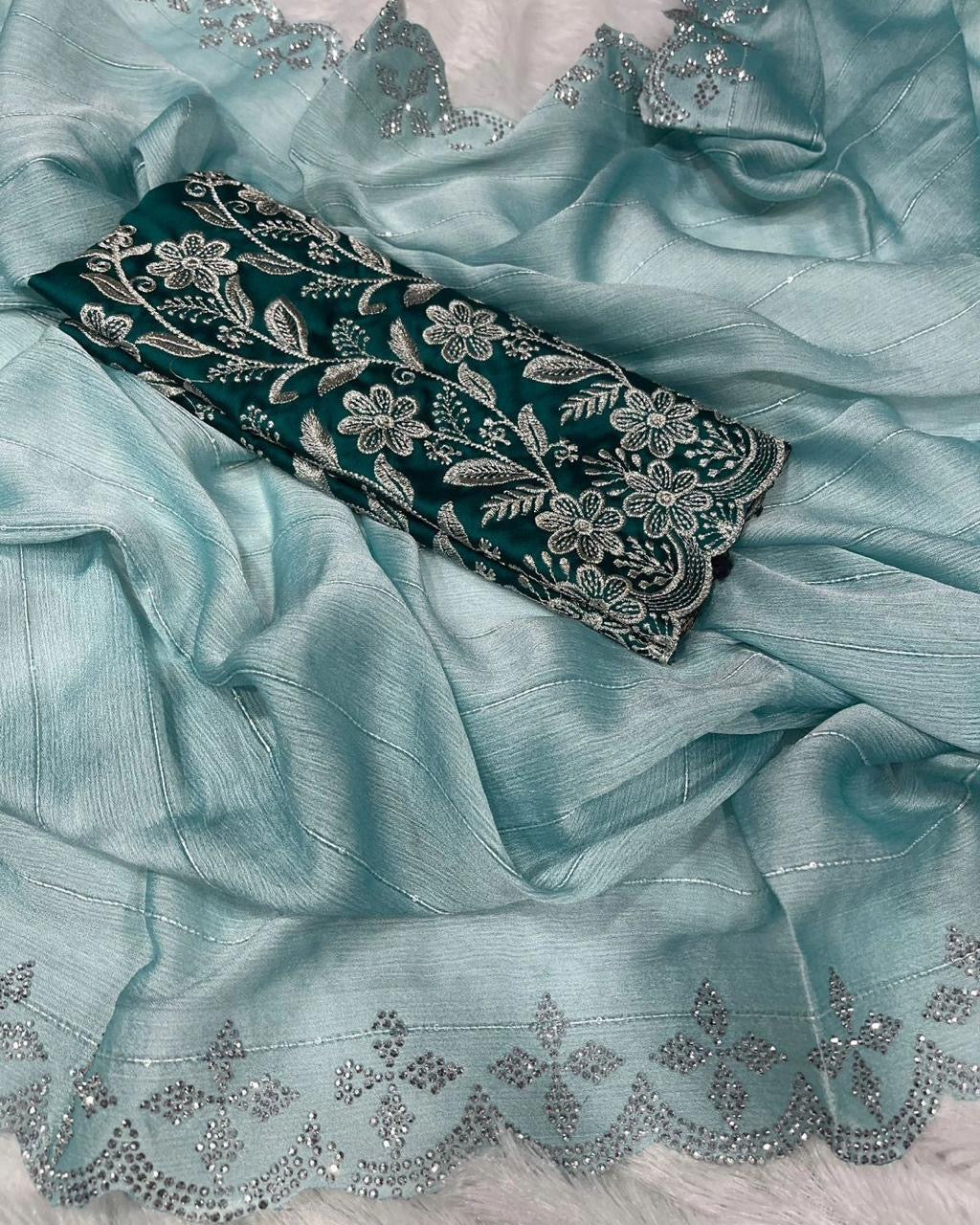 New Arrivals: Stunning Chiffon Georgette Saree with Zarkan Diamond Cut Work