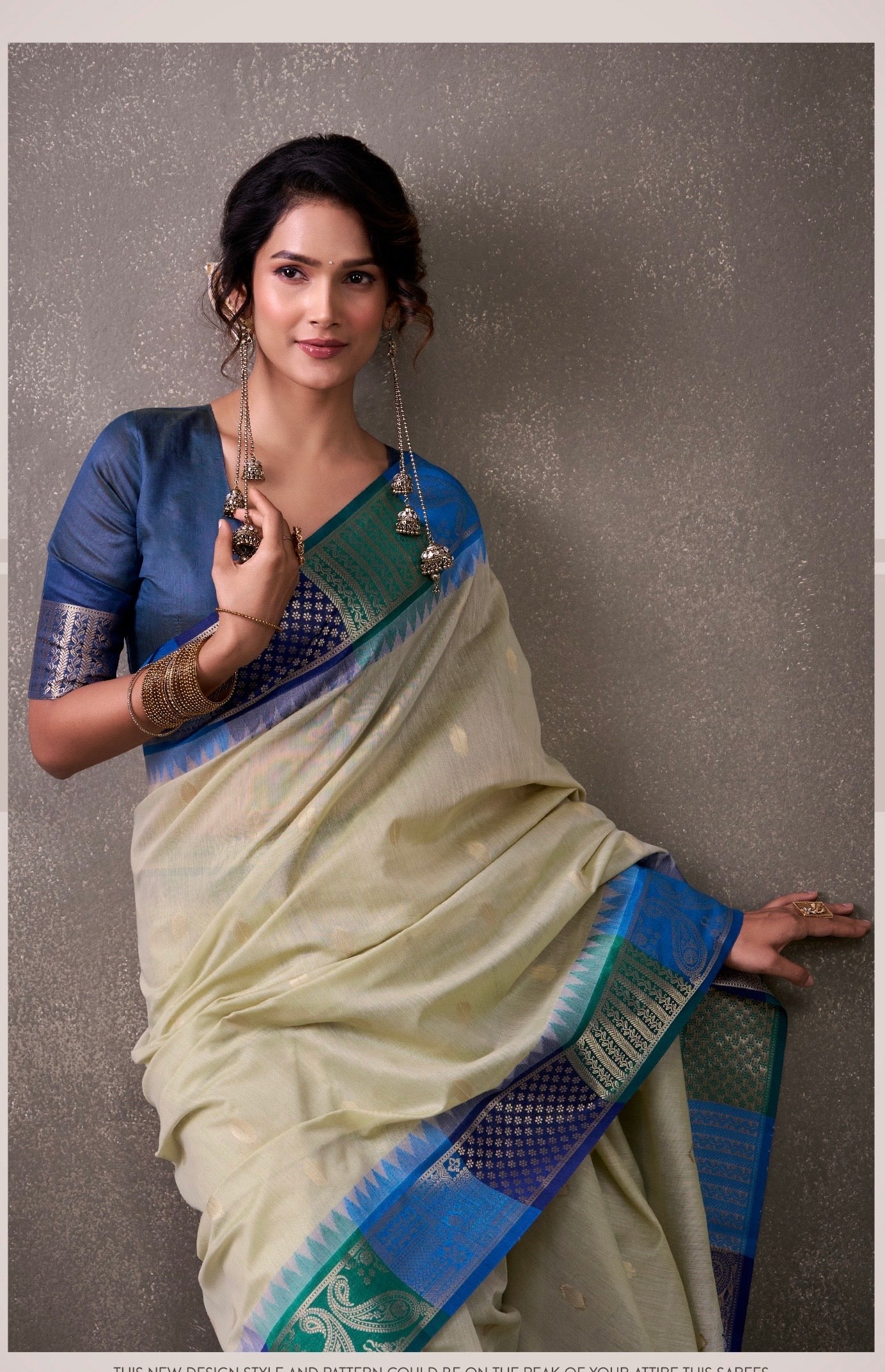 royal modal cotton saree with zari border and contrast blouse – festive ethnic wear for women