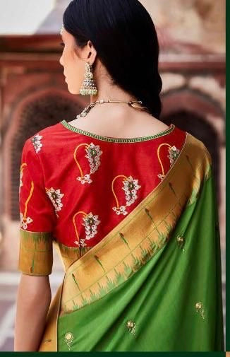 Organza Tissue Silk Saree with Embroidery or Swarovski Work and Designer Blouse