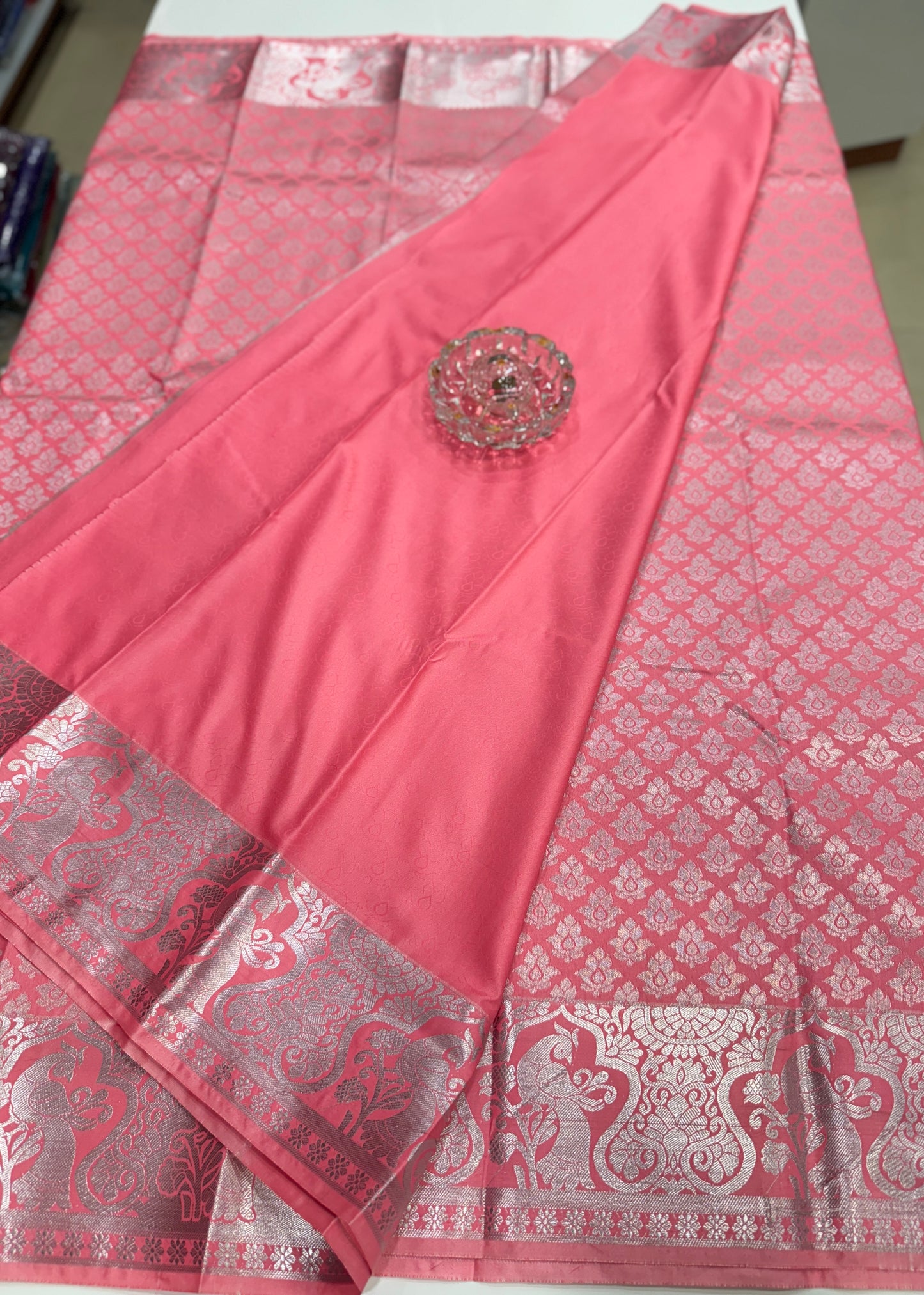 Traditional Kanchipuram Style Silk Saree for Women with Zari Border and Blouse Piece | Power-loom Woven Saree