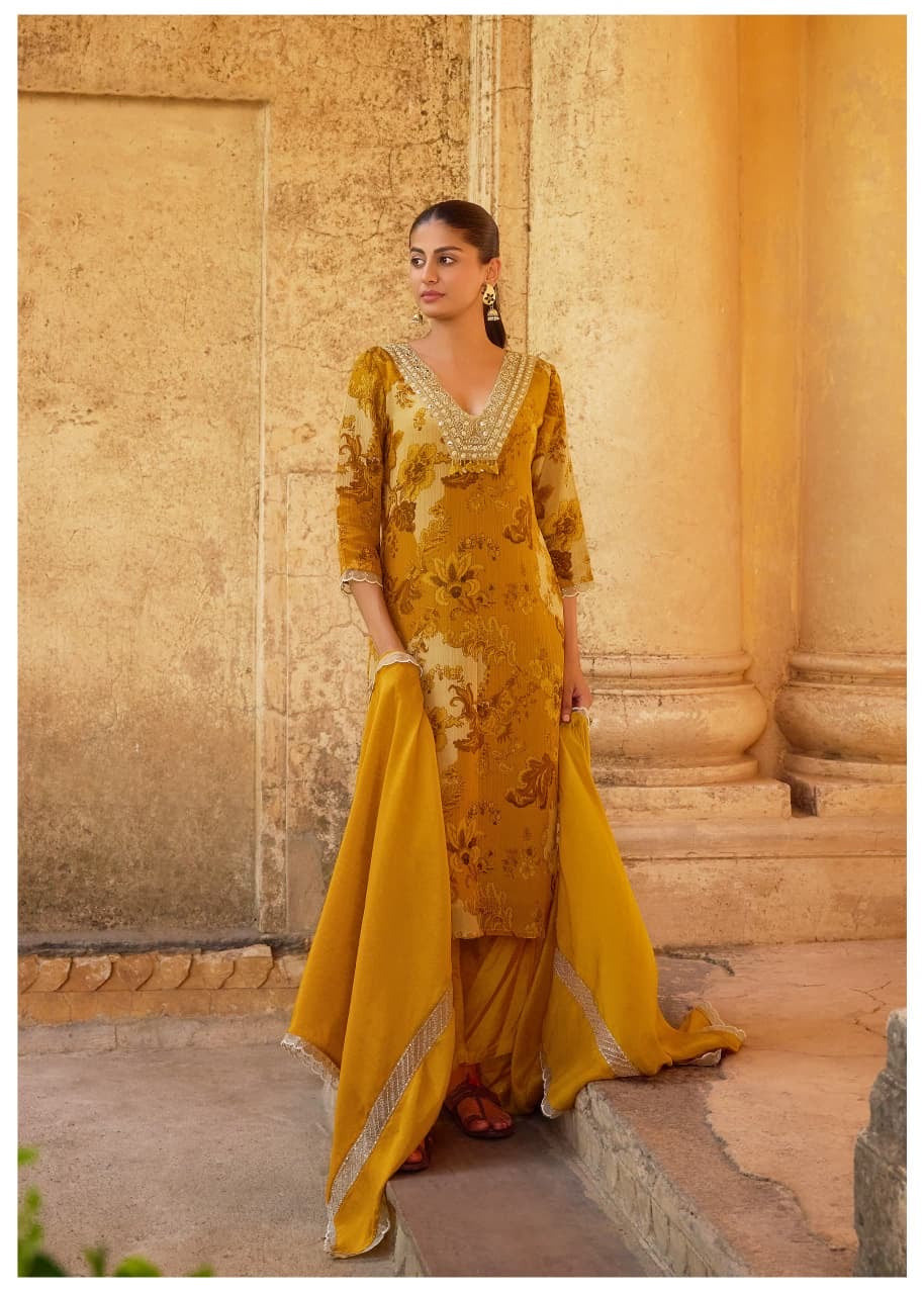 Crush Shimmer Kurta Pant Dupatta Set with Beautiful Detailing Work for Women – Sizes M to XXL