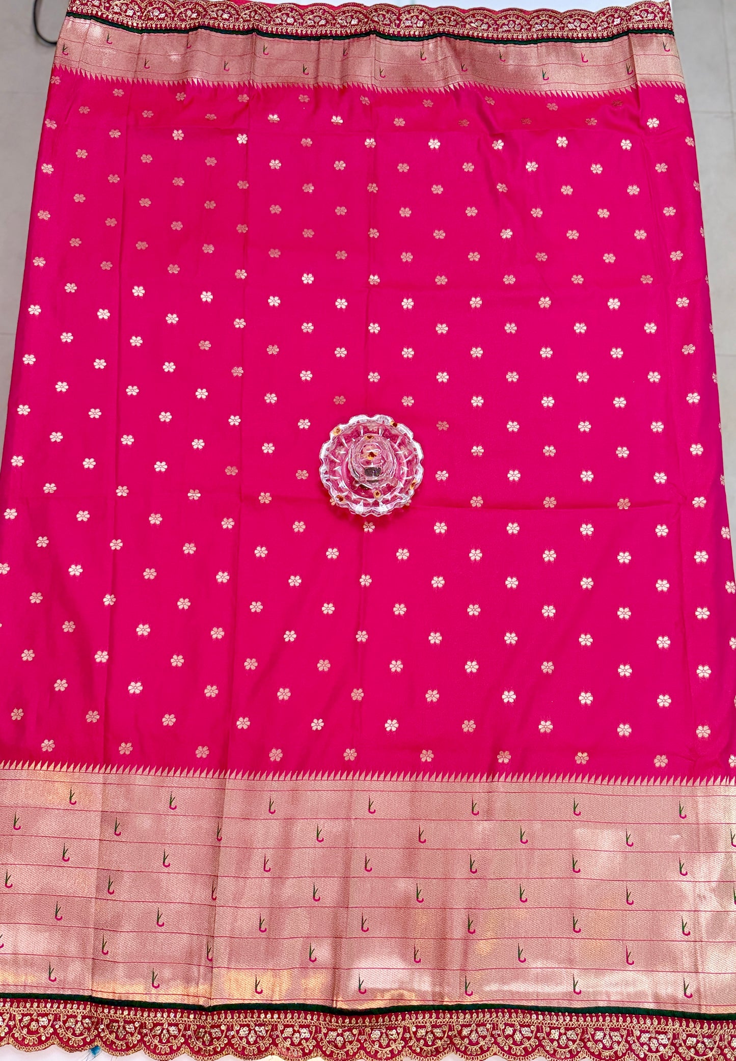 Paithani Lace Border Saree with Parrot Motifs and Contrast Blouse