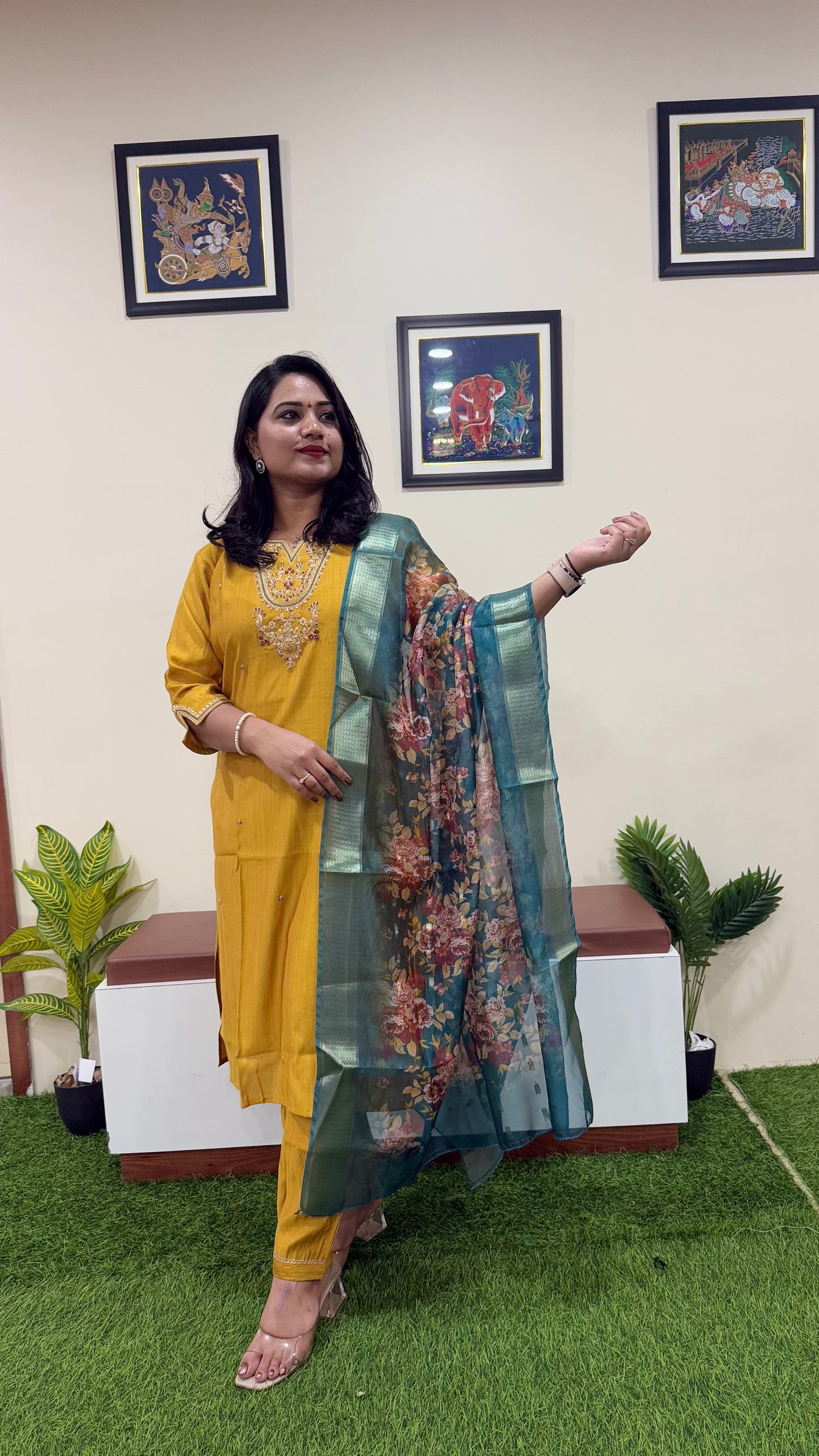 Vertican Silk Straight Cut Kurta Pant Dupatta Set with Organza Digital Print Dupatta – Sizes XL to 3XL