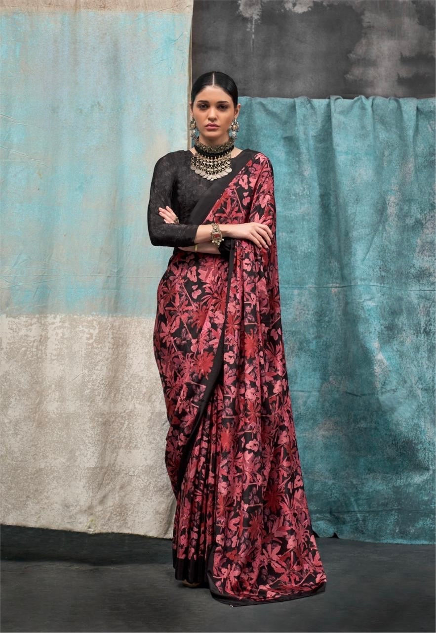 Pure Crepe Saree with Elegant Design and Matching Blouse Piece – Festive & Wedding Wear for Women