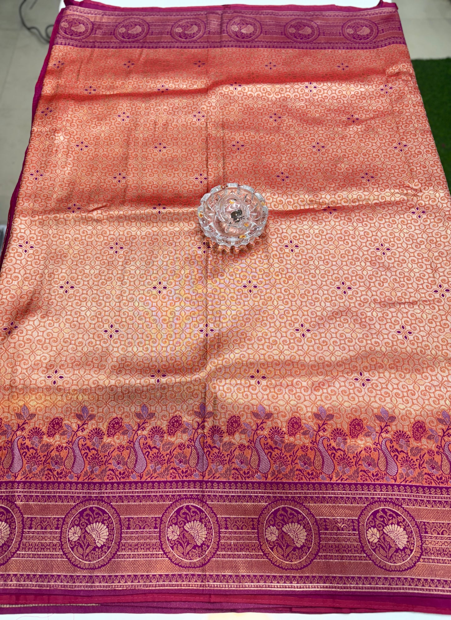 Kanjivaram Soft Silk Saree with Meenakari Weaving, Broad Pattu and Potli Tassels – Wedding Silk Saree for Women