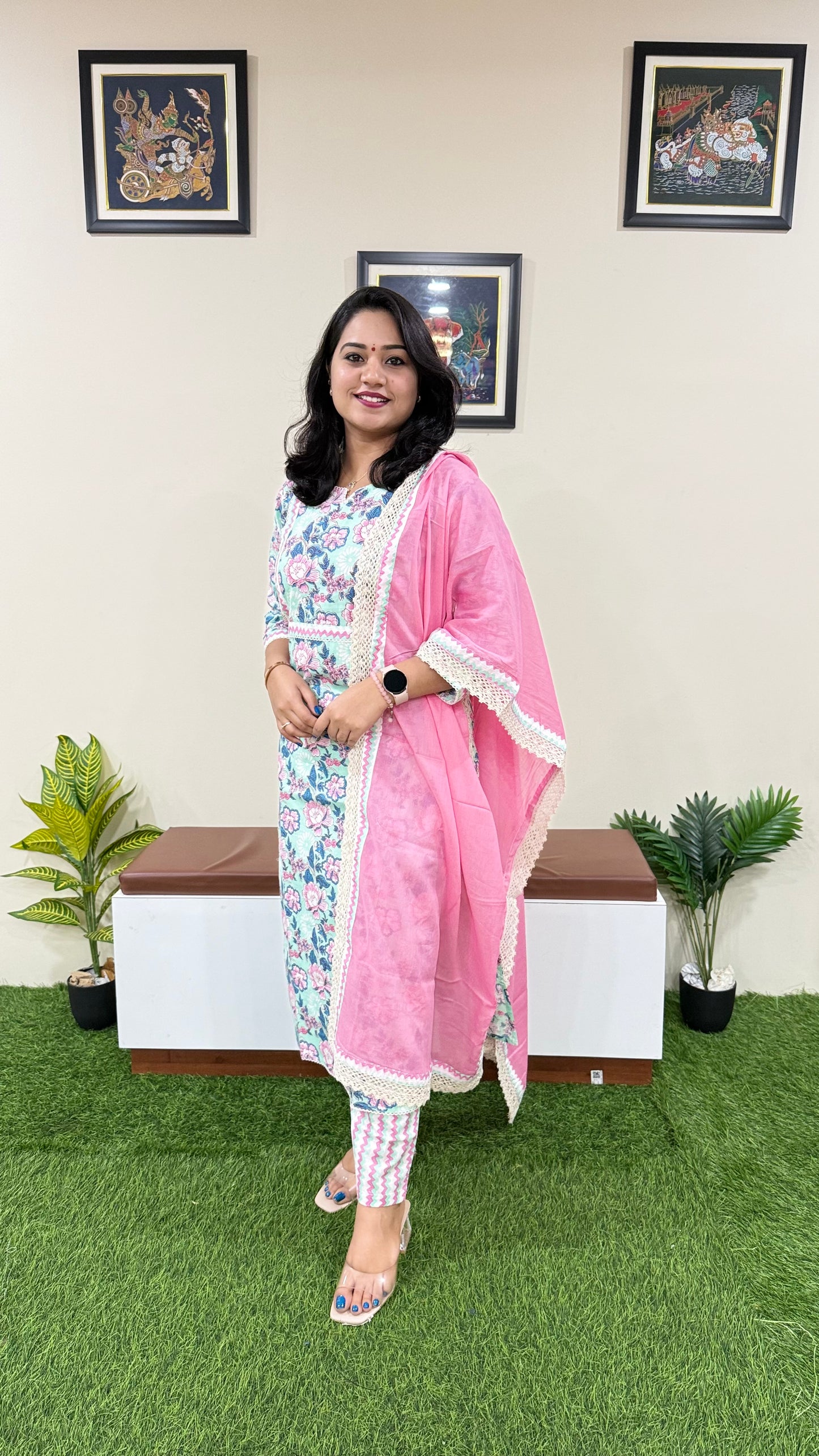 Premium Cotton Kurti Set with Crocia Detailing