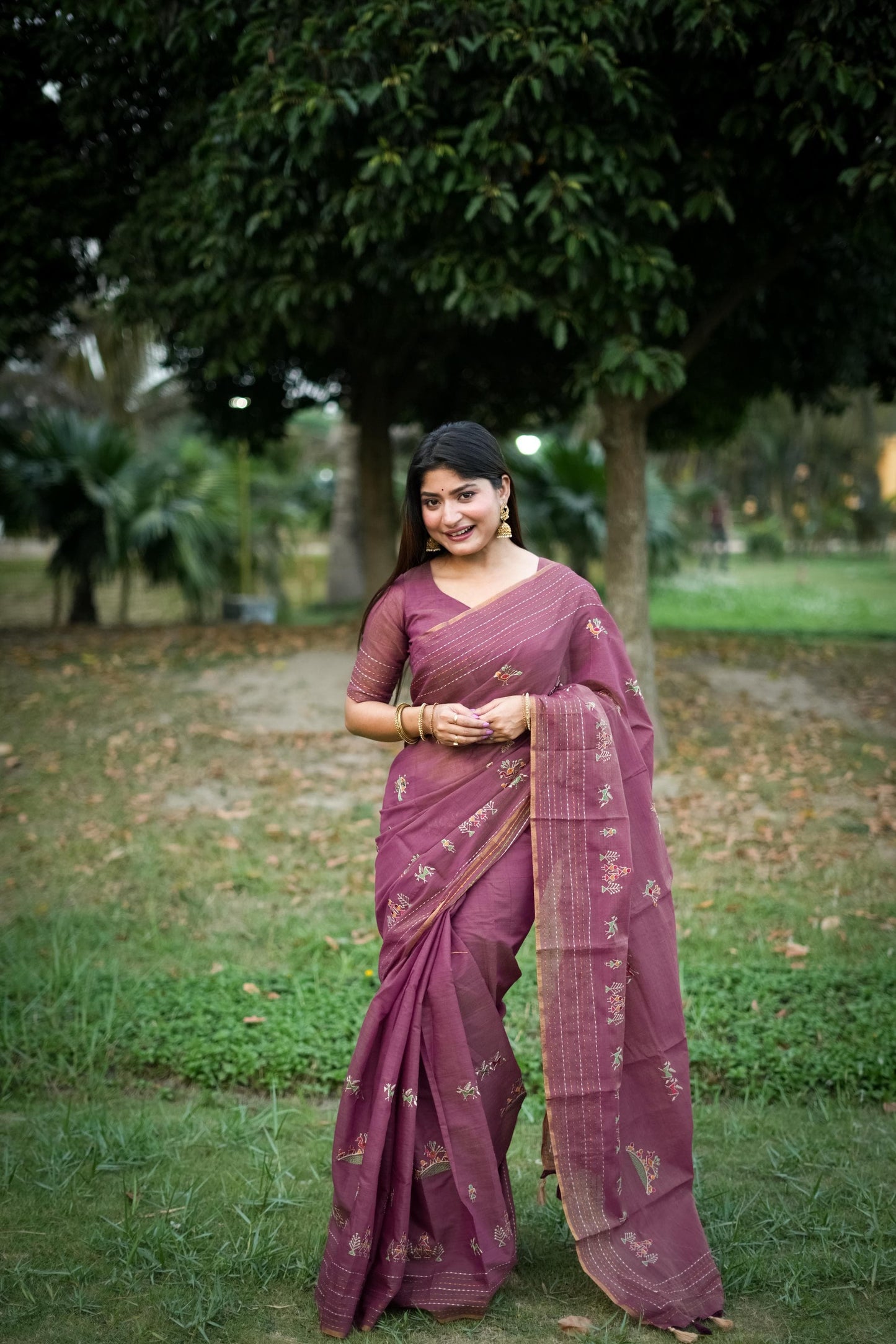 Kantha Stitch Border Saree Premium Kaadi Tussar Silk Saree