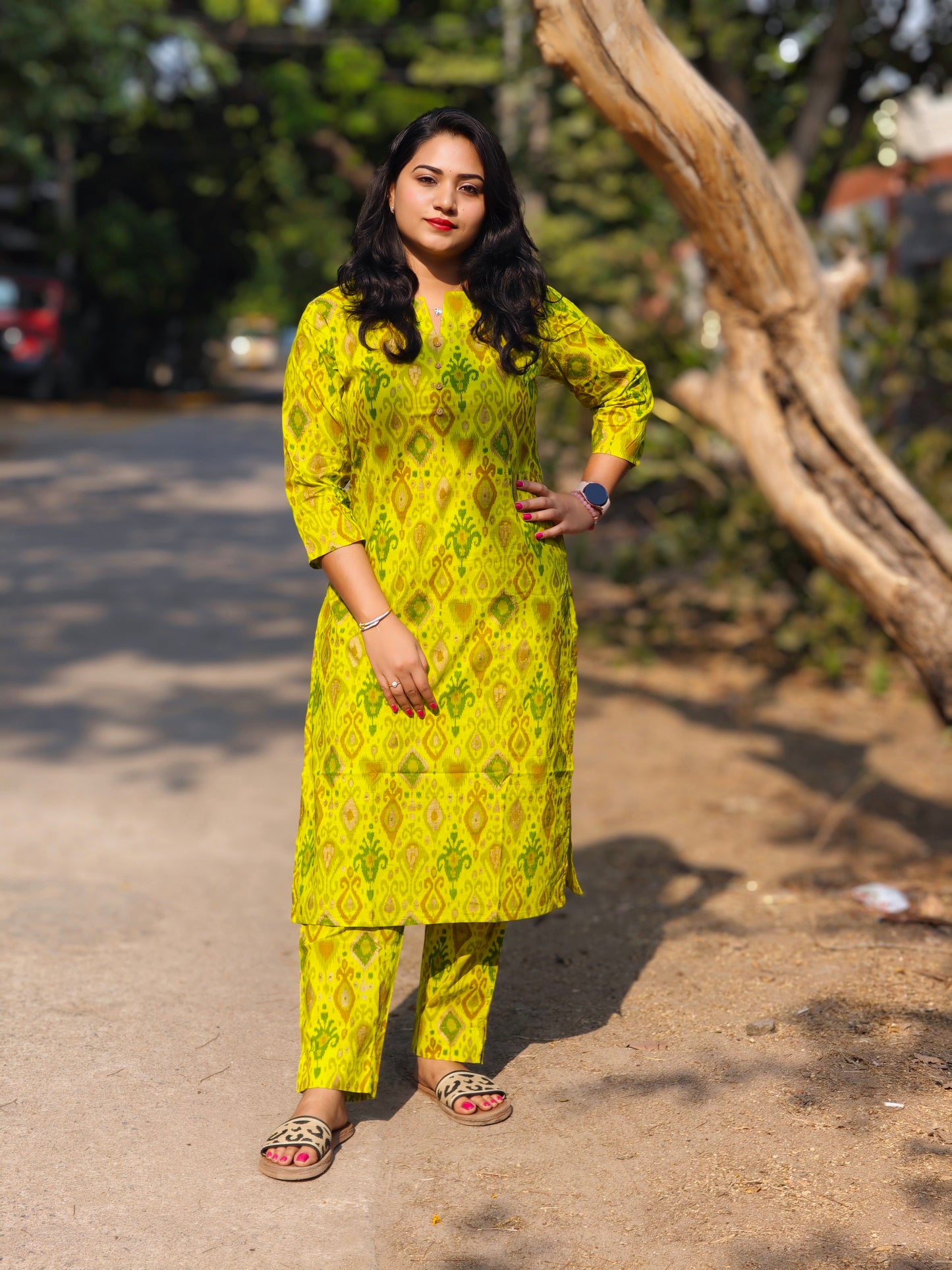 Cotton kurti pant set for women with all-over ethnic print and straight silhouette – summer daily wear