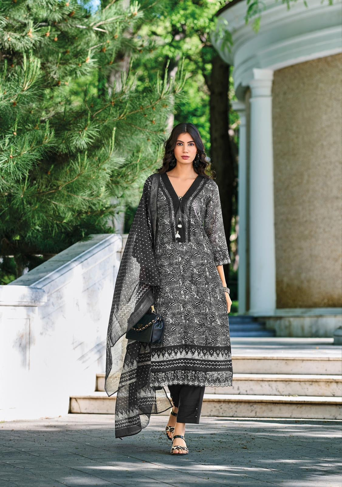 Pure Linen Kurti Pant Set with Zari Digital Print Dupatta – Pakistani Style Women’s Ethnic Wear