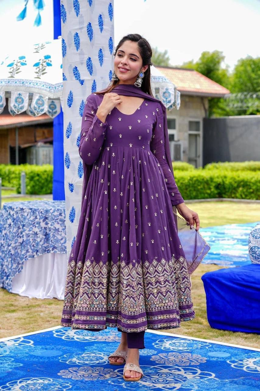 Festive Sale: Ethereal Purple Georgette Suit Set