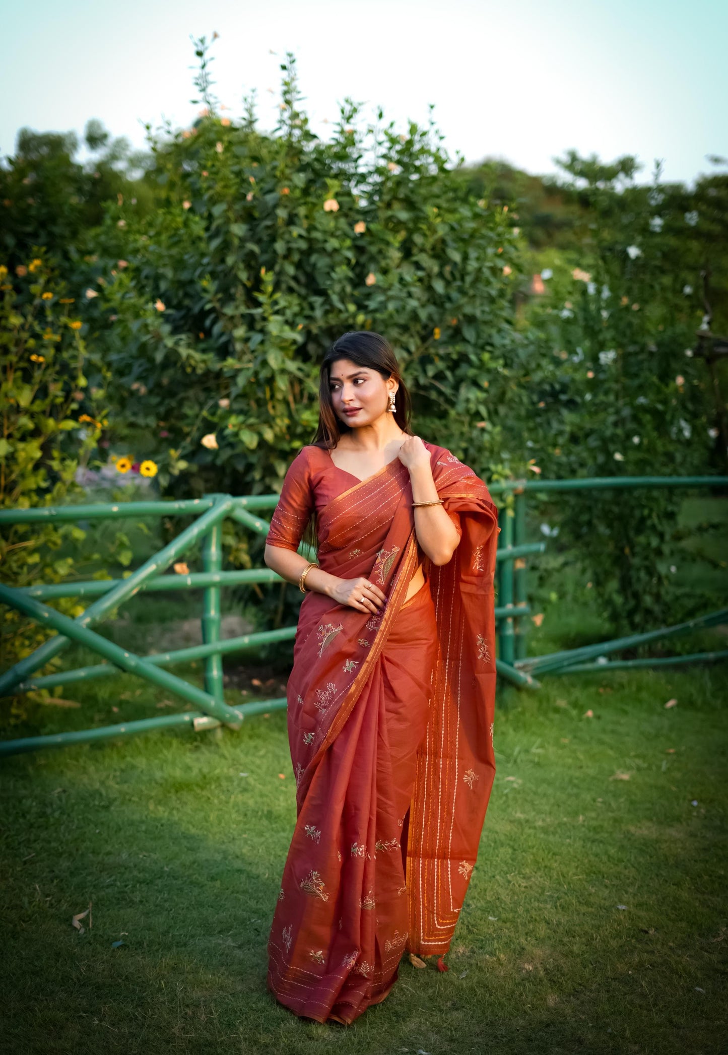 Kantha Stitch Border Saree Premium Kaadi Tussar Silk Saree