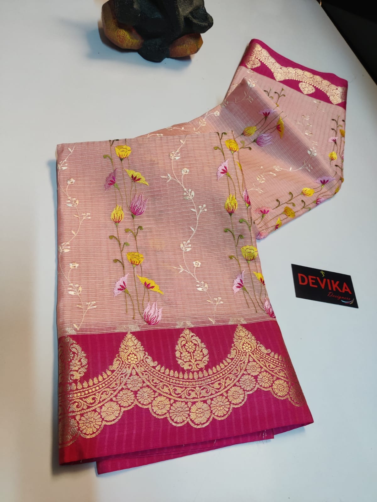 Banarasi Handloom - New Arrivals - Kota Check fabric and intricate multi-color Mina embroidery