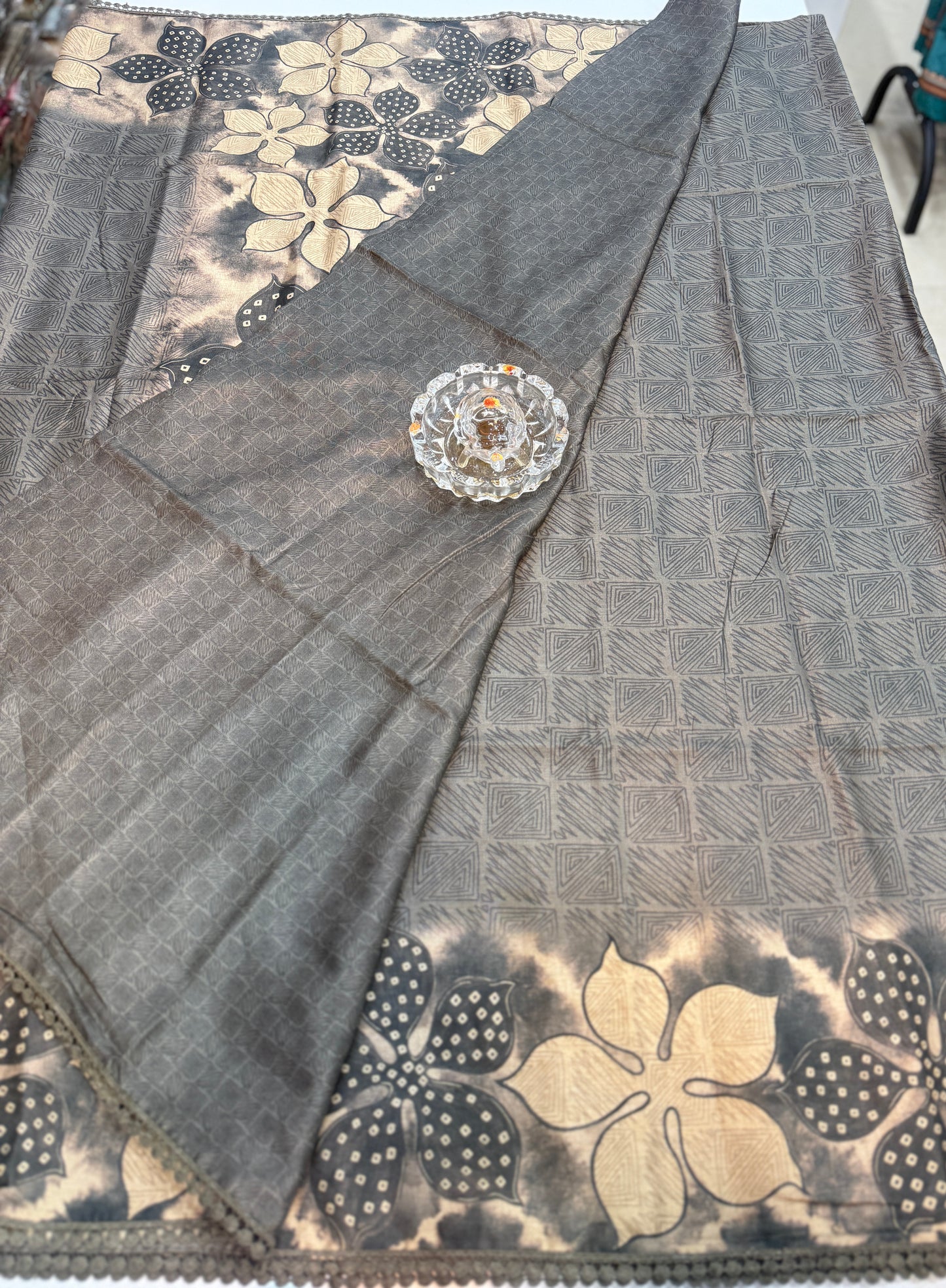 Nilambari Silk Floral Printed Saree with Lace Border