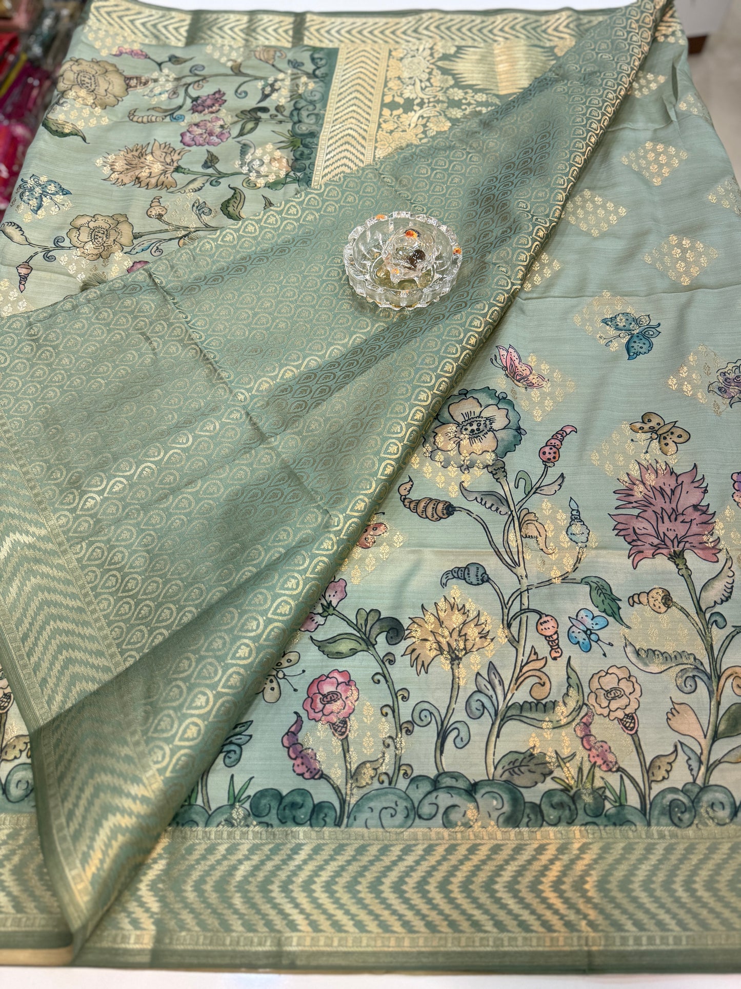 Bamboo Silk Floral Printed Saree with Rich Decorative Pallu, Rich Floral Kalamkari Style Prints