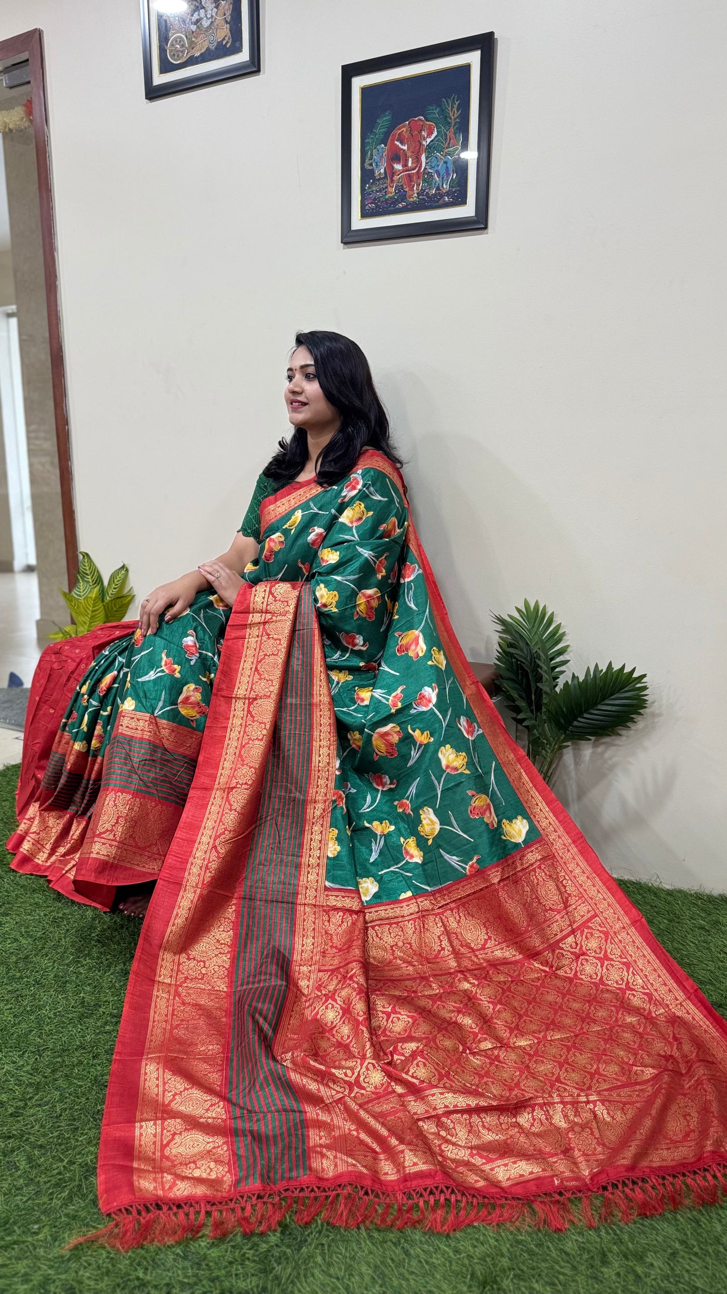 Dola Silk Kalamkari Patola Digital Print Saree