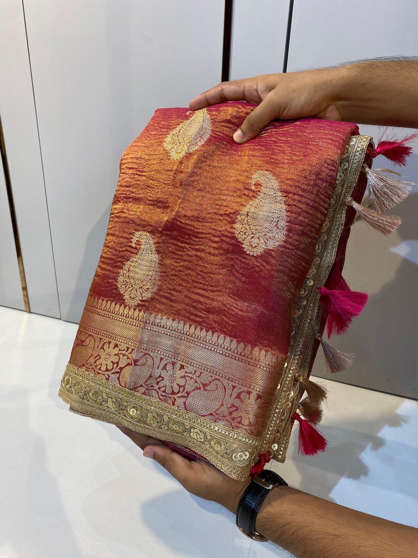 Most Demanded Pattern Banarasi Tissue Crush Silk Saree - No COD for This product
