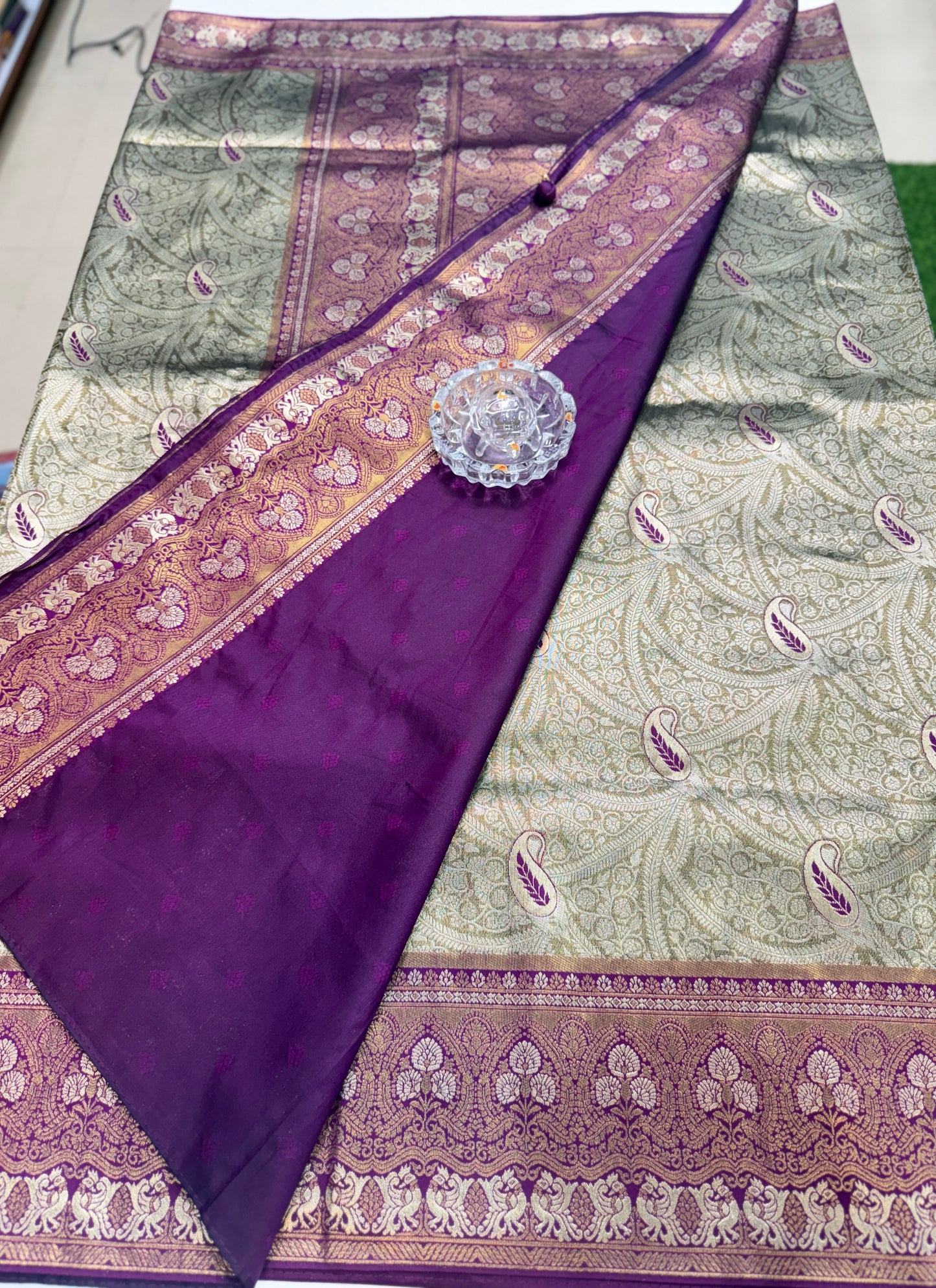 Kanjivaram Soft Silk Saree with Meenakari Weaving, Broad Pattu and Potli Tassels – Wedding Silk Saree for Women