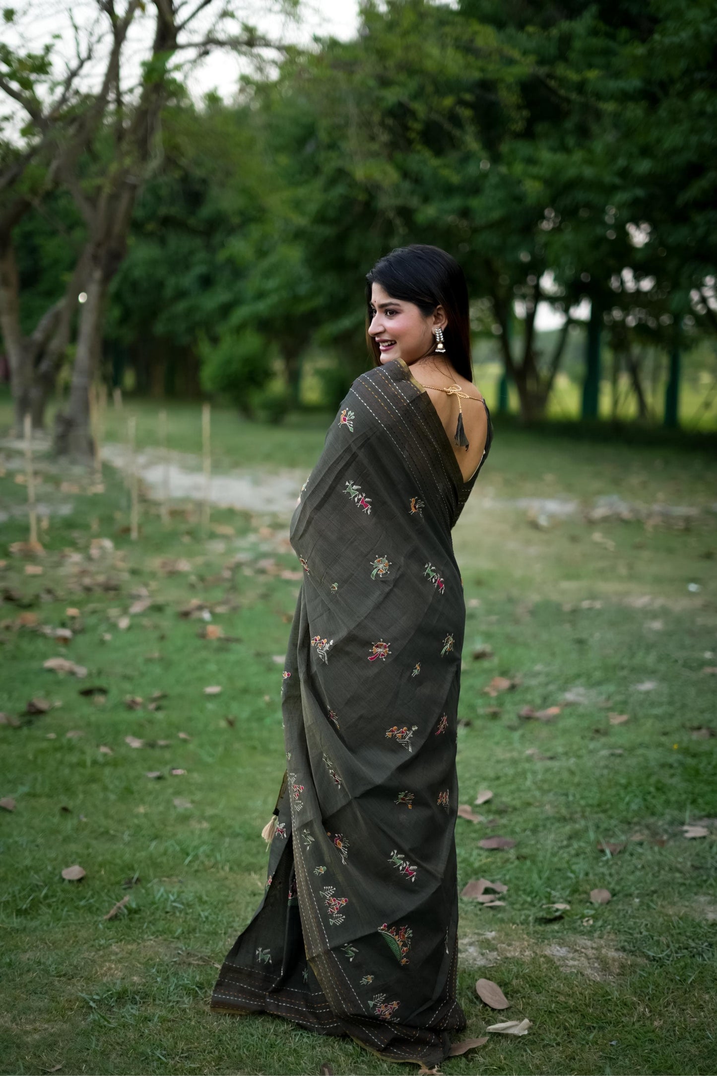 Kantha Stitch Border Saree Premium Kaadi Tussar Silk Saree