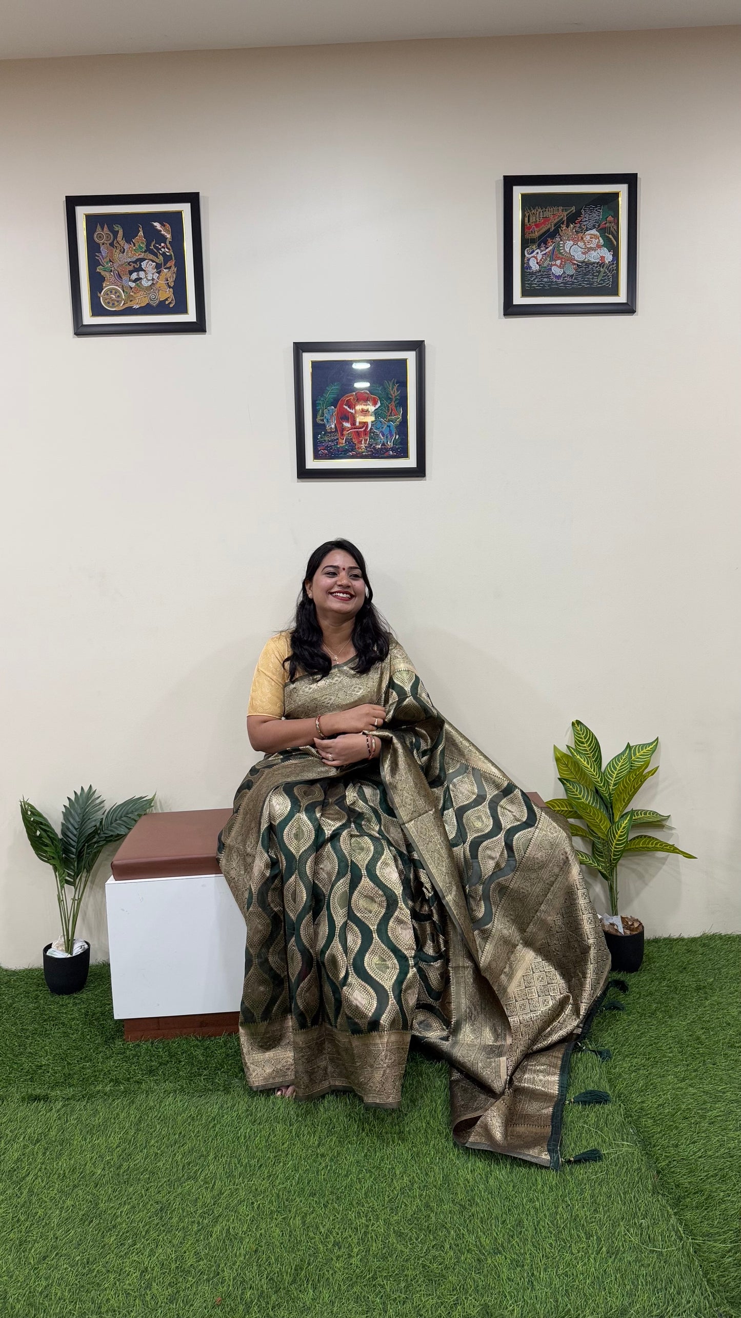 Deep Navy Organza Woven Saree Code 195