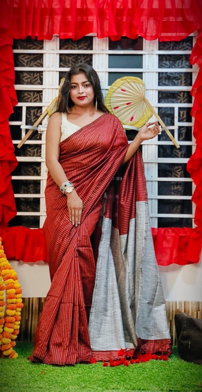Newly Launched Check Jute Kaddi Saree