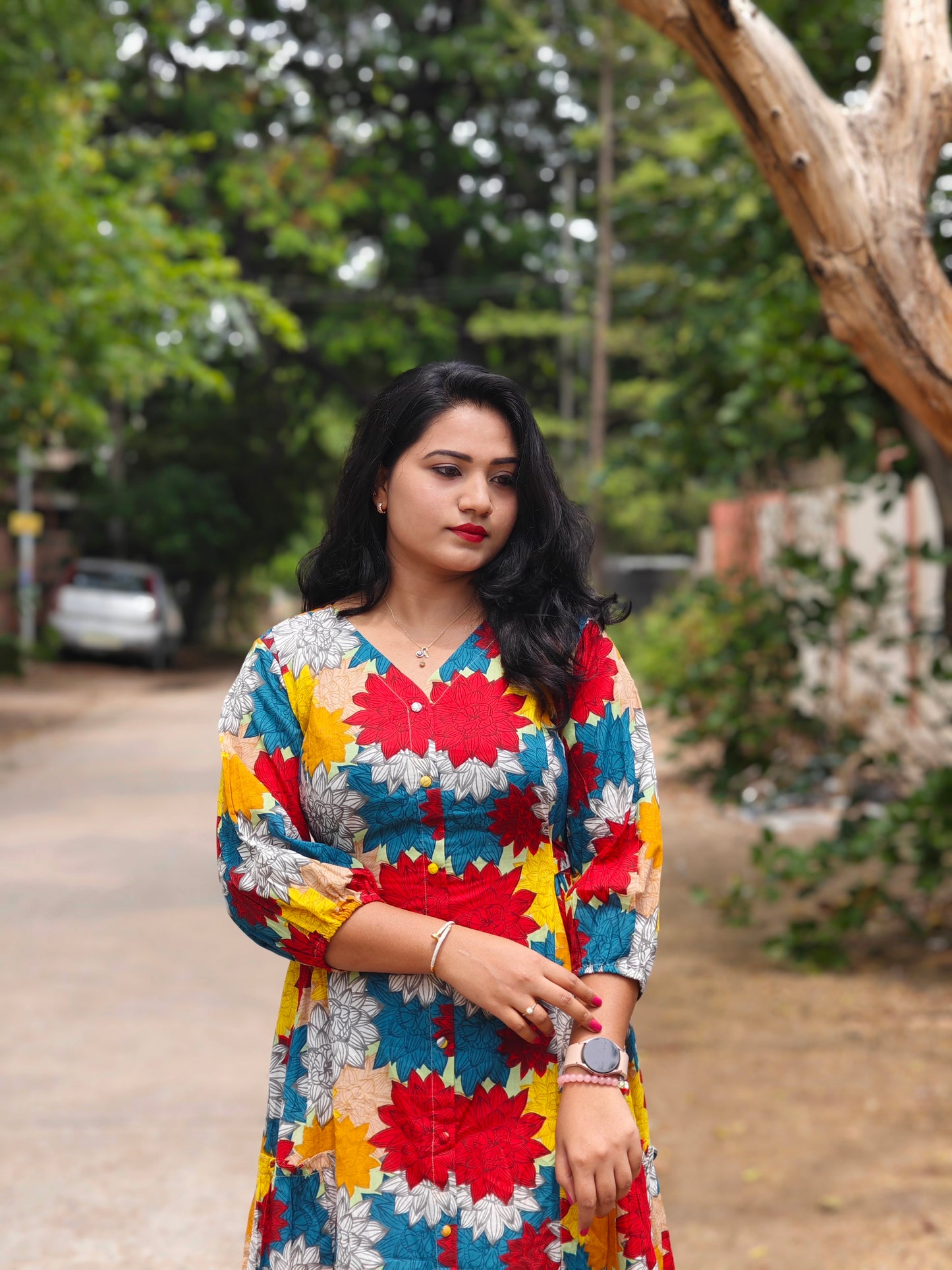Radiant Blooms Floral Panelled Flared Dress MF4410