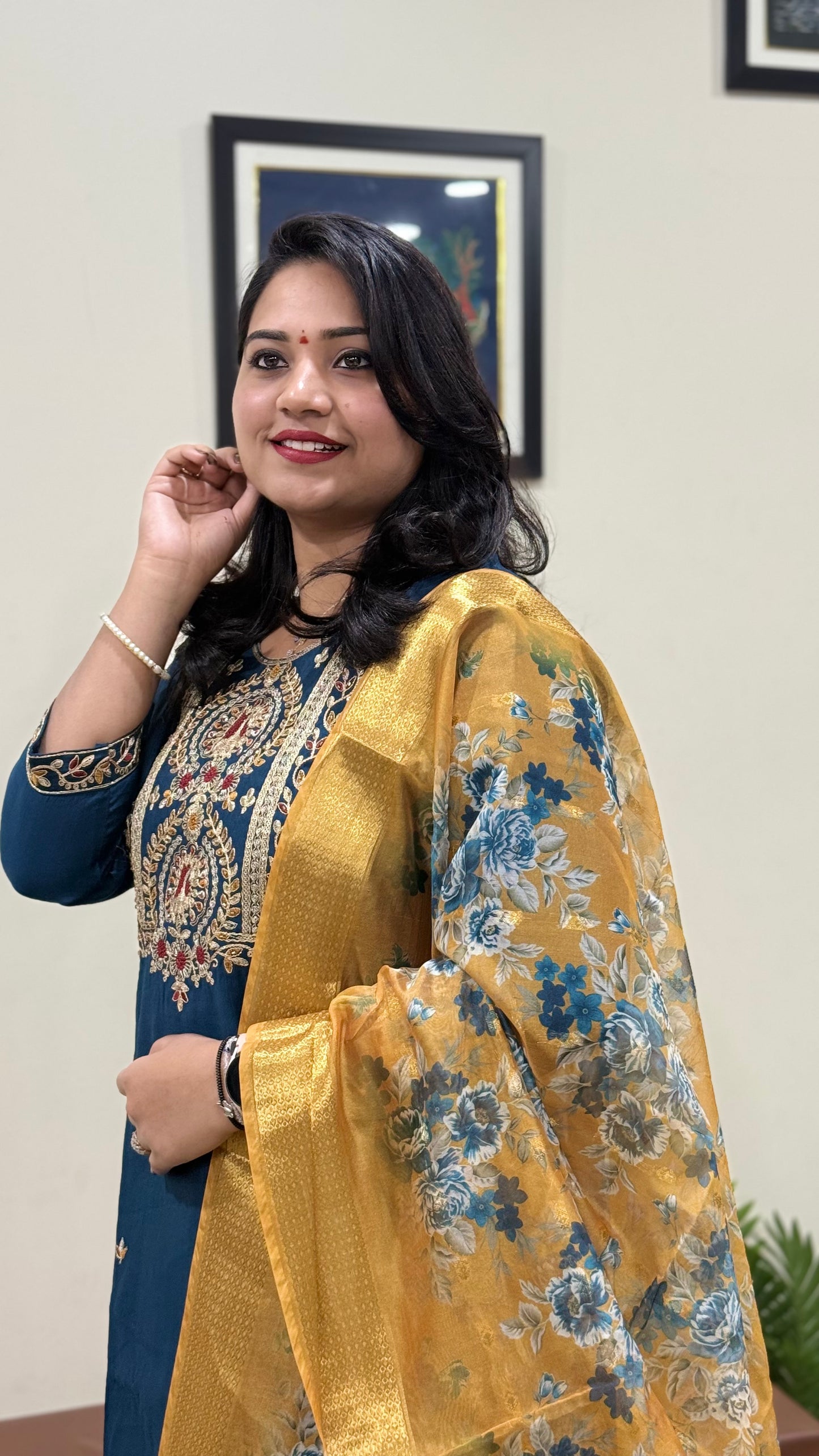 Vertican Silk Straight Cut Kurta Pant Dupatta Set with Organza Digital Print Dupatta – Sizes XL to 3XL