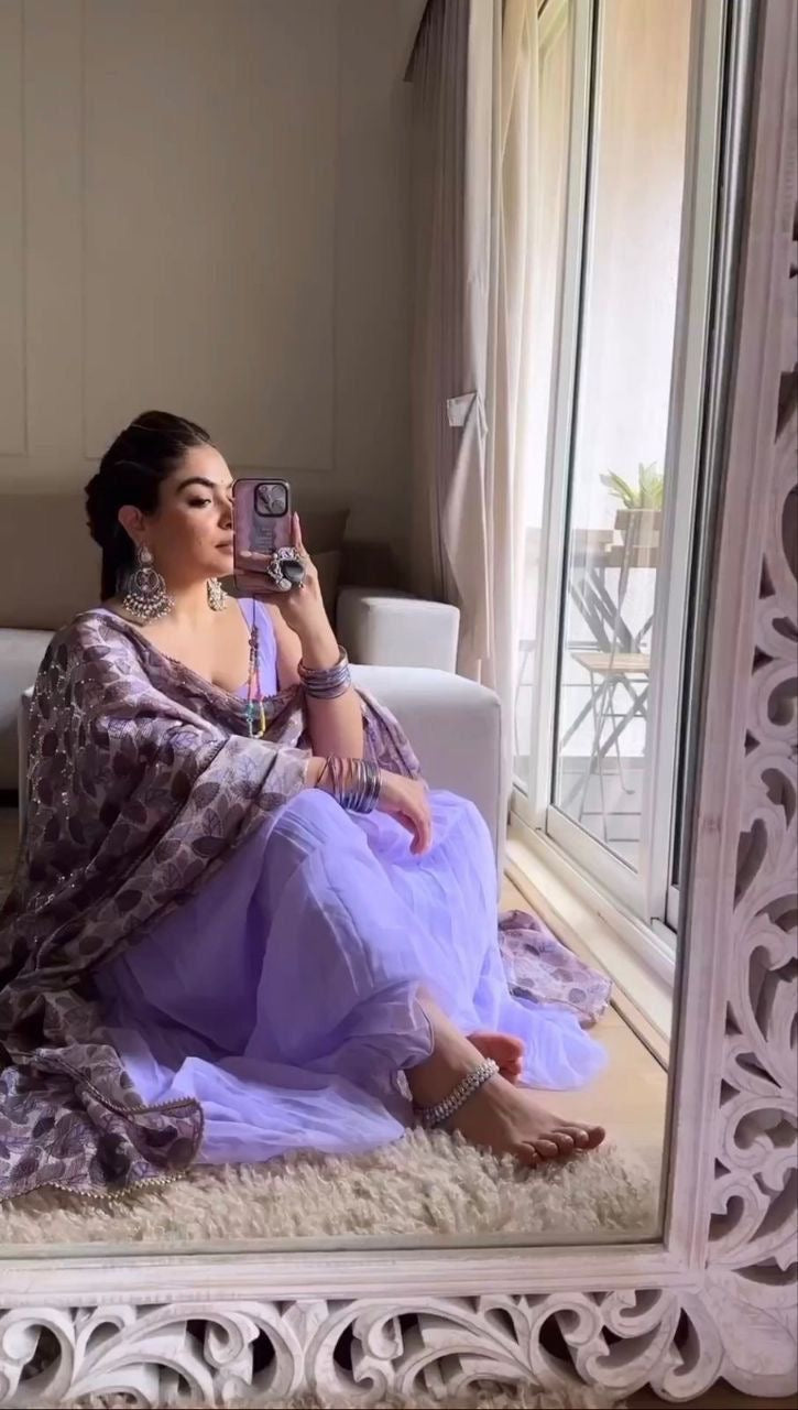 Fox Georgette Lilac Anarkali Dress with Kalamkari Dupatta – Fully Lined – Sizes M to XXL