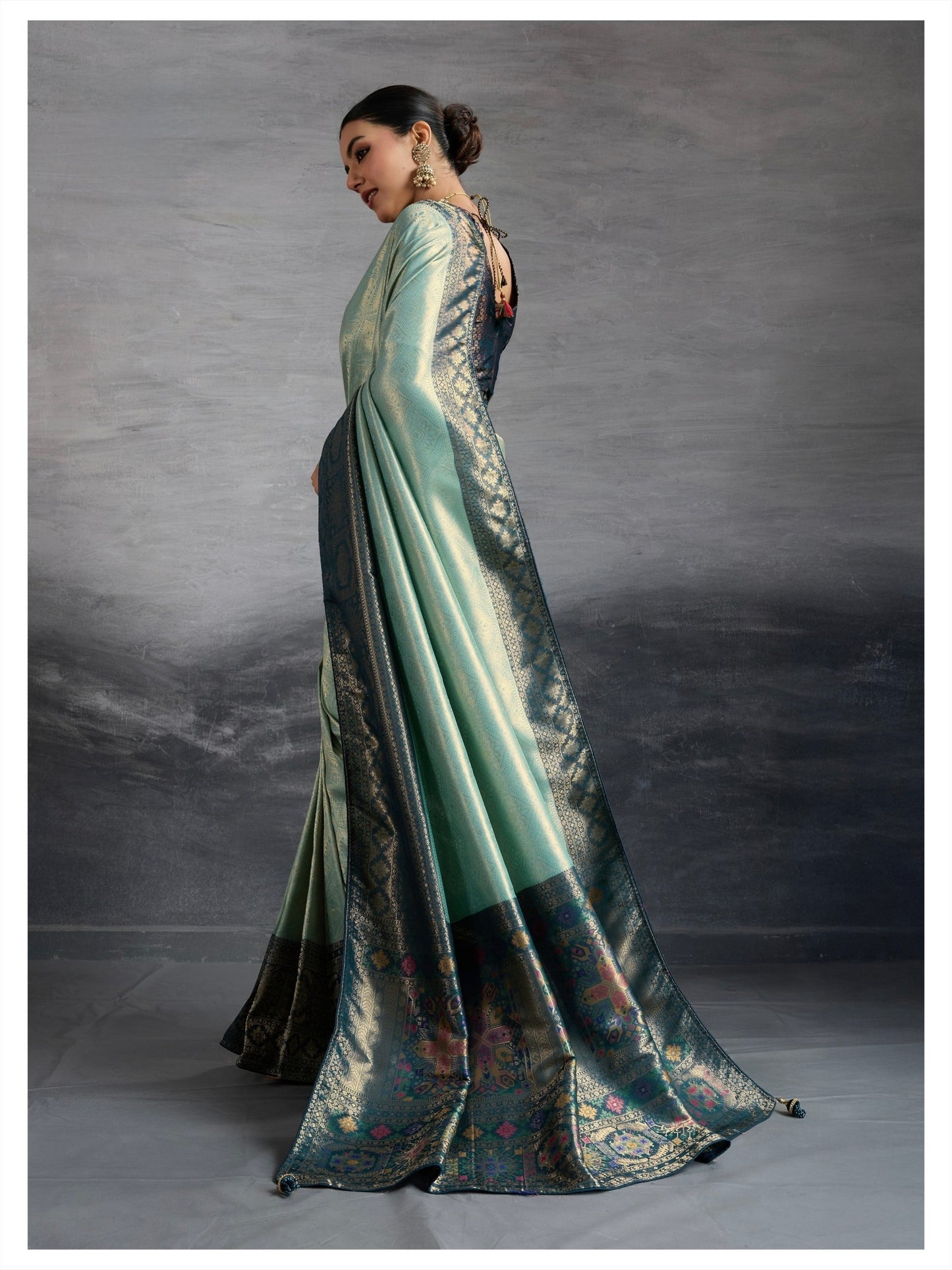 Kanjivaram Soft Silk Saree with Double Zari Kadiyal Border, Meenakari Pallu and Brocade Blouse