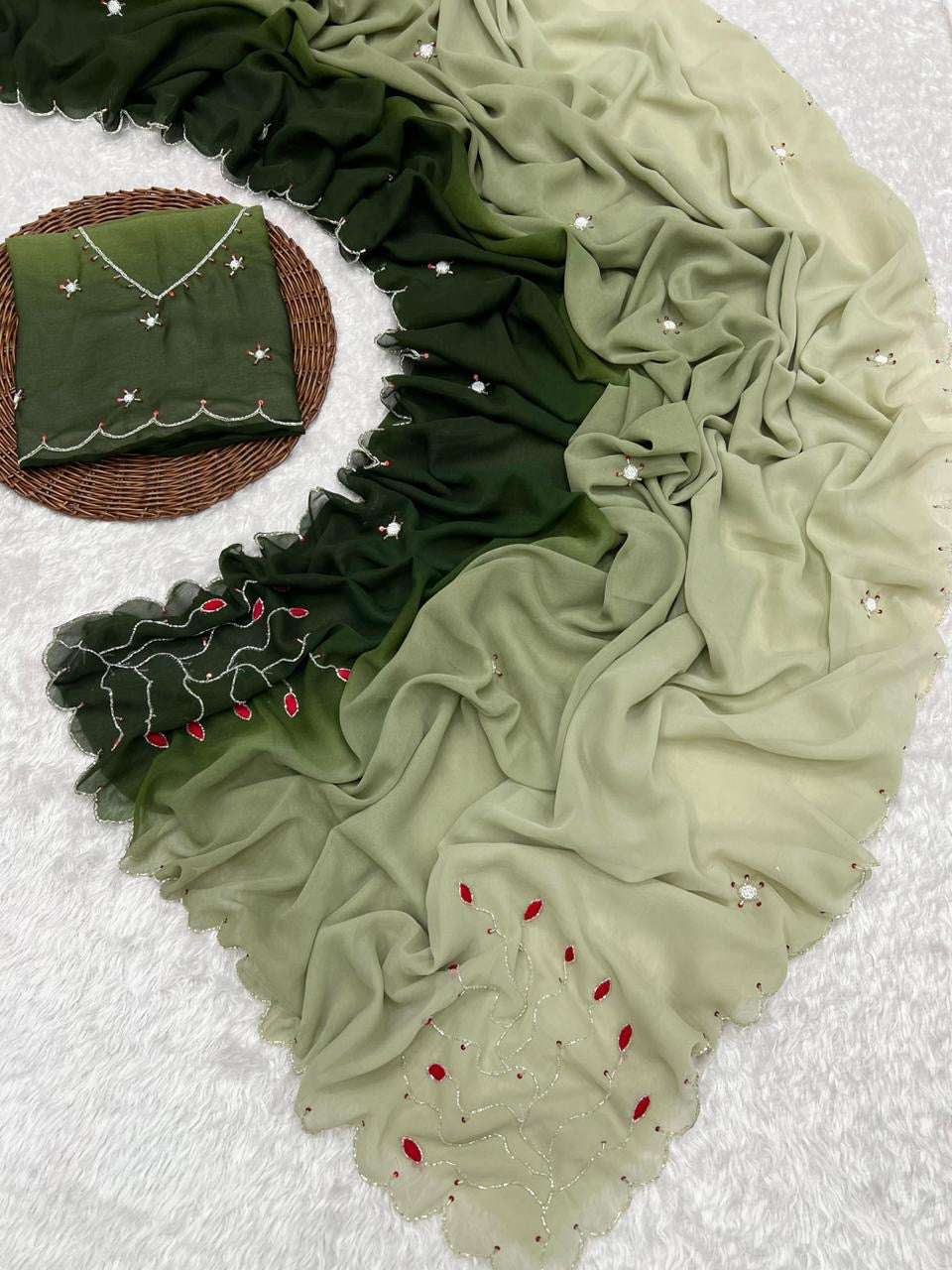 New Arrivals: Shaded Soft Georgette Handwork Saree