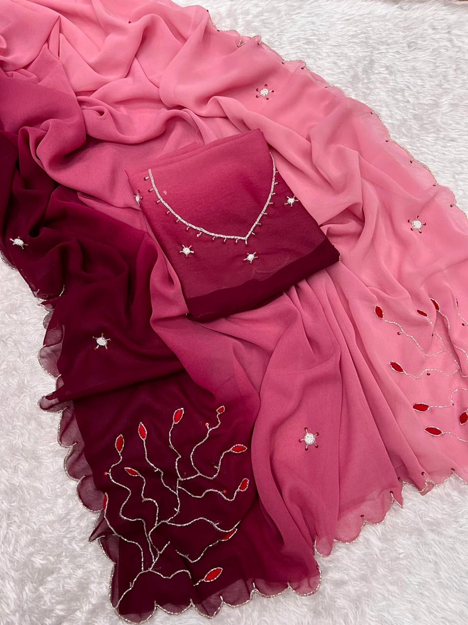 New Arrivals: Shaded Soft Georgette Handwork Saree