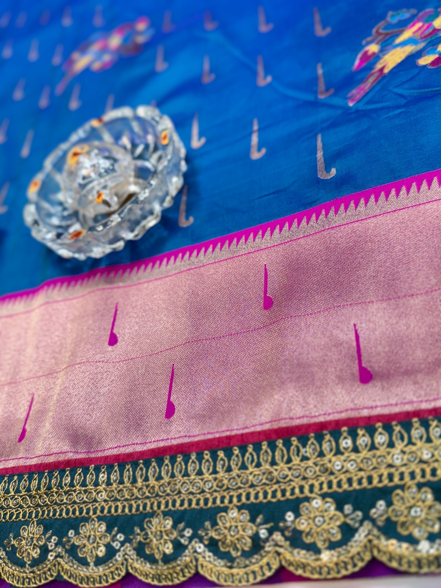 Paithani Lace Border Soft Silk Saree with Contrast Blouse for Women