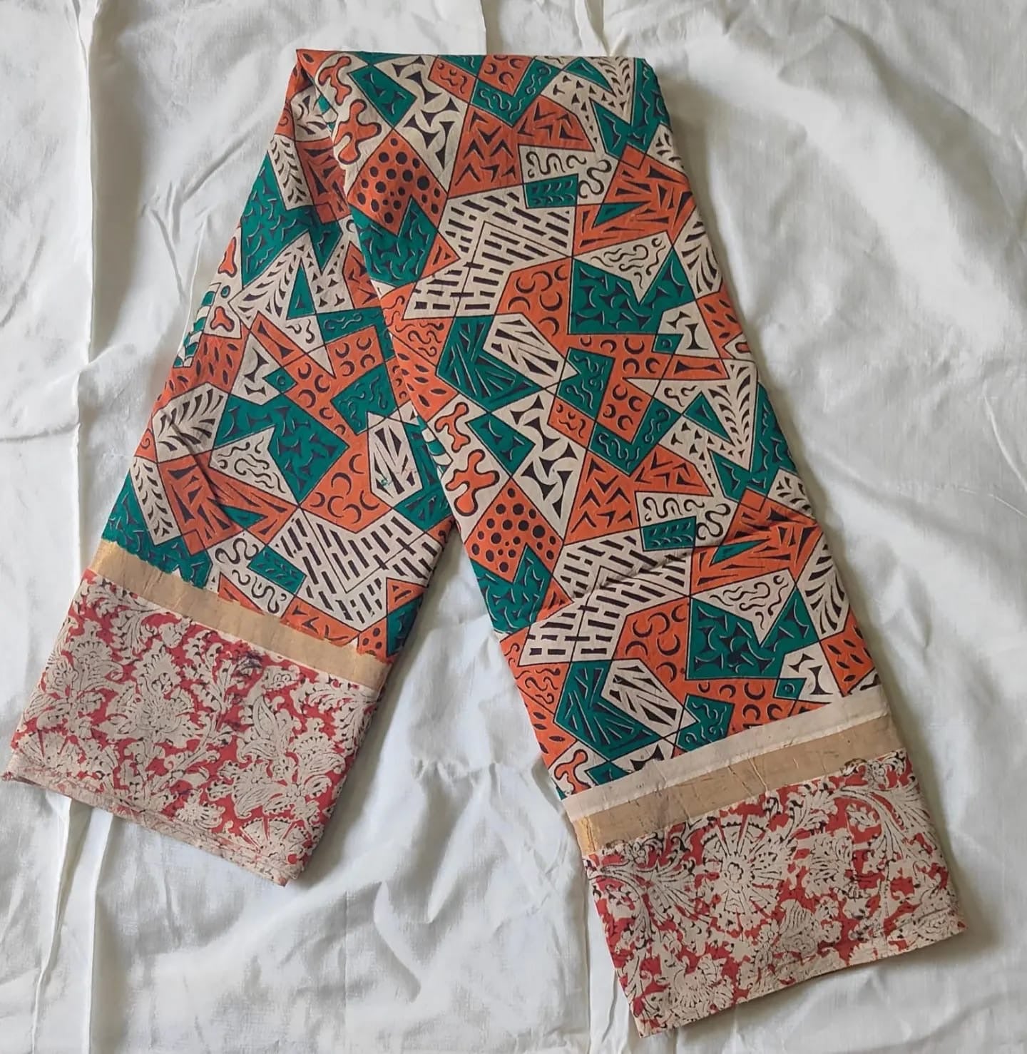 Exquisite Handloom Nellore Silk Saree with Kalamkari Print & Hand Printed Border