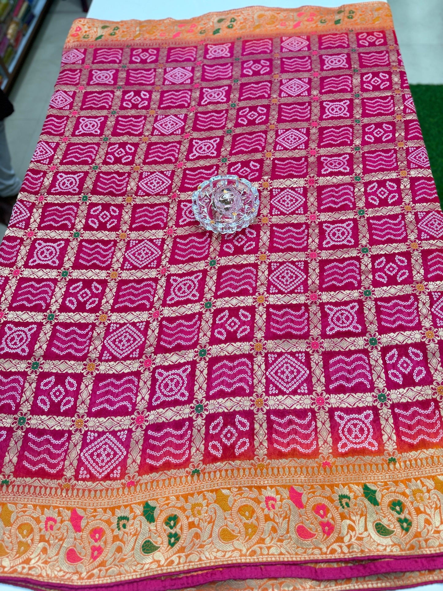 Pure Khaddi Georgette Banarasi Ghatchola Saree with Zari Weaving and Blouse Piece