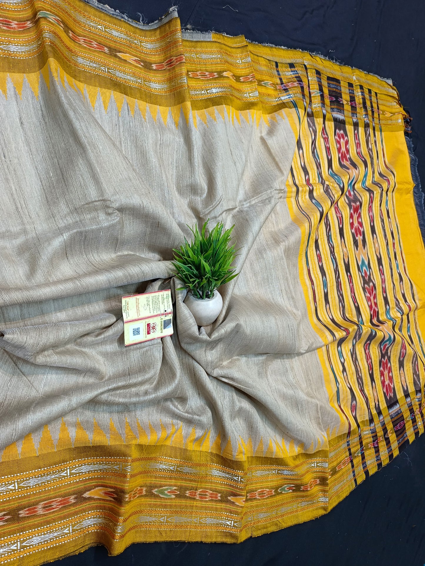 CLEARANCE SALE Elegance Embroidered Handloom Tussar Silk Saree with Ikkat and Vidarbha Temple Border