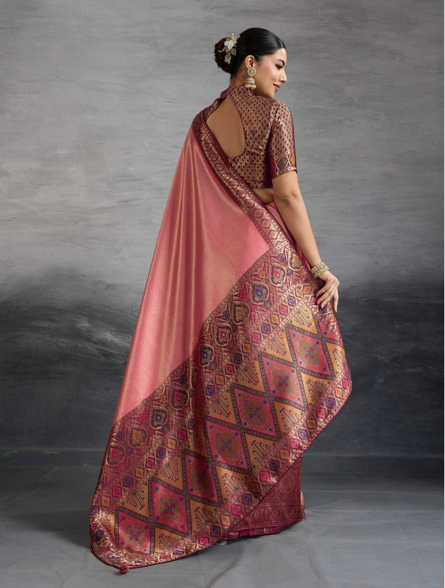 Kanjivaram Soft Silk Saree with Double Zari Weaving and Meenakari Pallu for Women