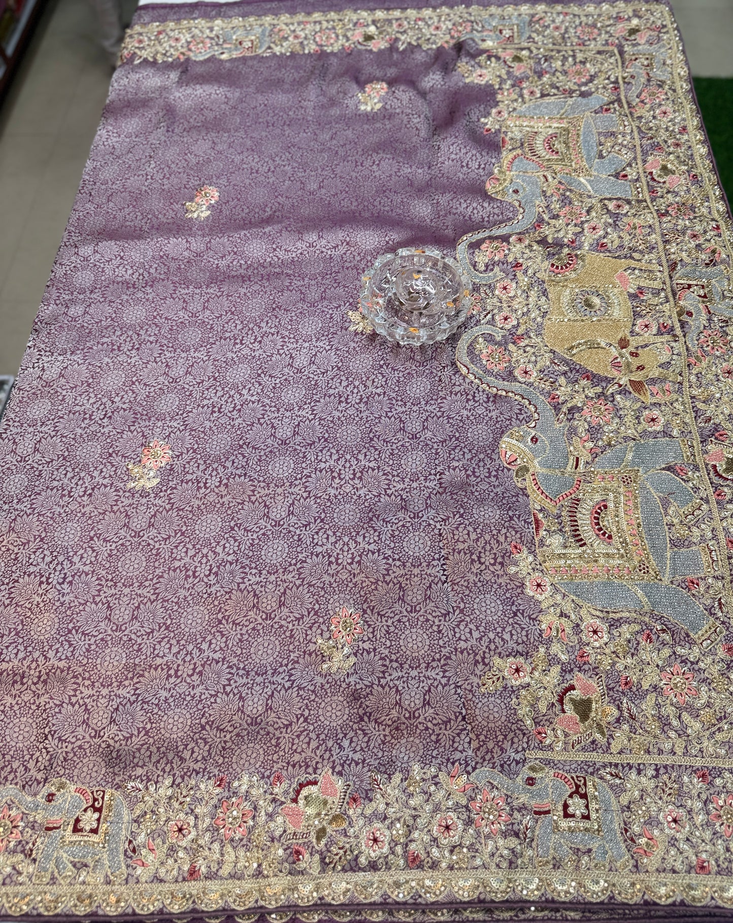 Pure Crepe Silk Saree with Fancy Coding Work and Heavy Rich Pallu – Bridal & Festive Wear