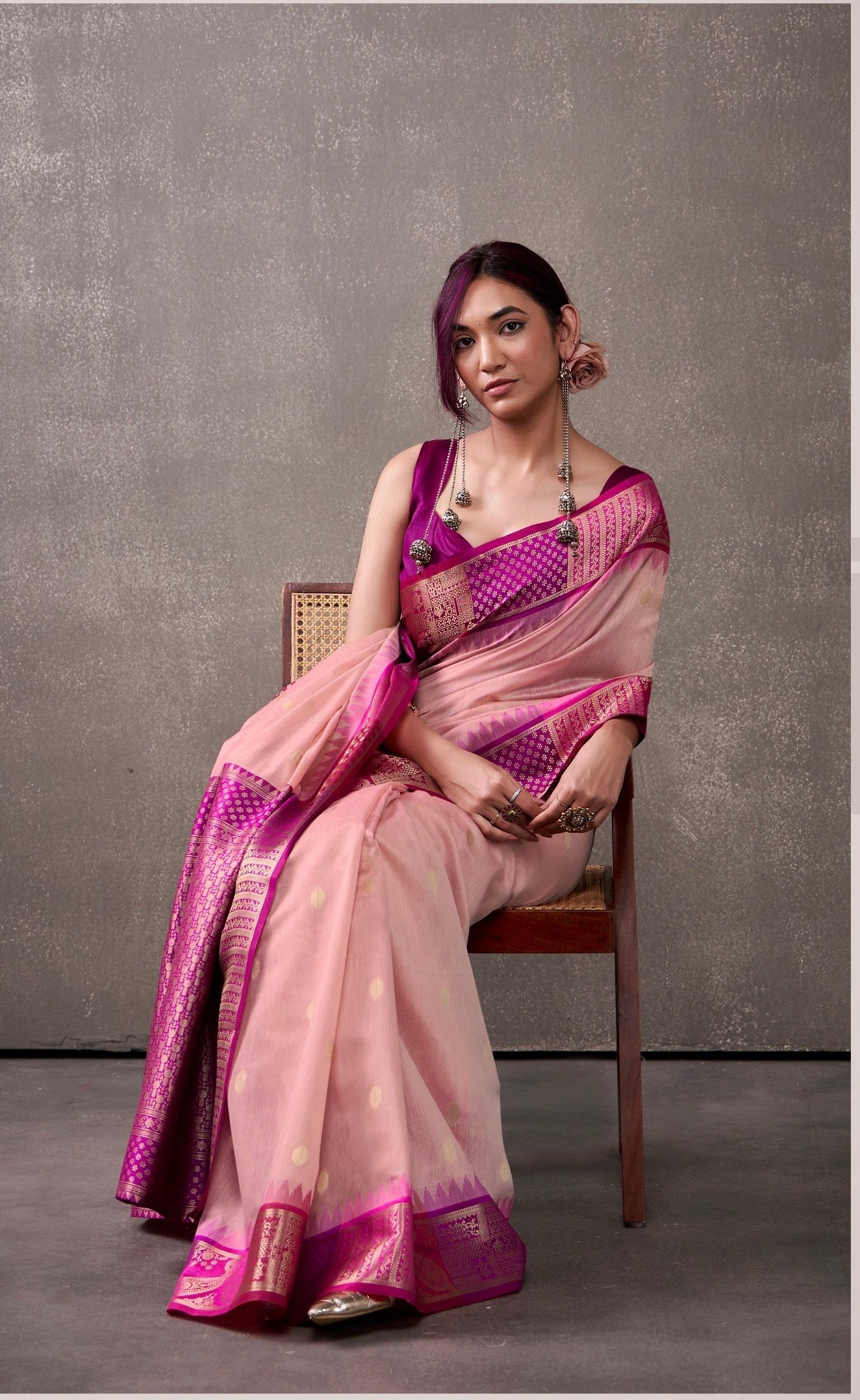 royal modal cotton saree with zari border and contrast blouse – festive ethnic wear for women