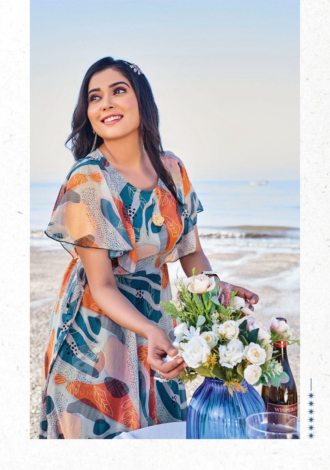Viscose Chiffon Digital Printed Dress with Fancy Brooch – Autumn Breeze Collection for Women