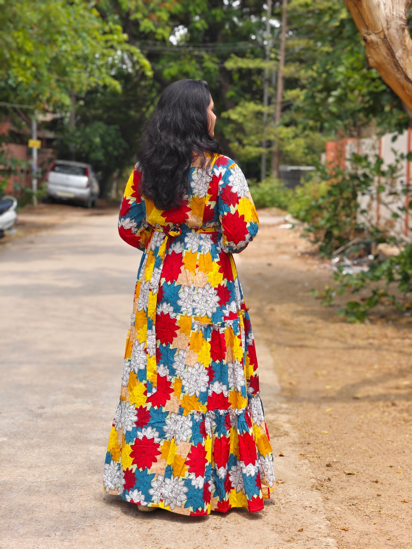 Radiant Blooms Floral Panelled Flared Dress MF4410