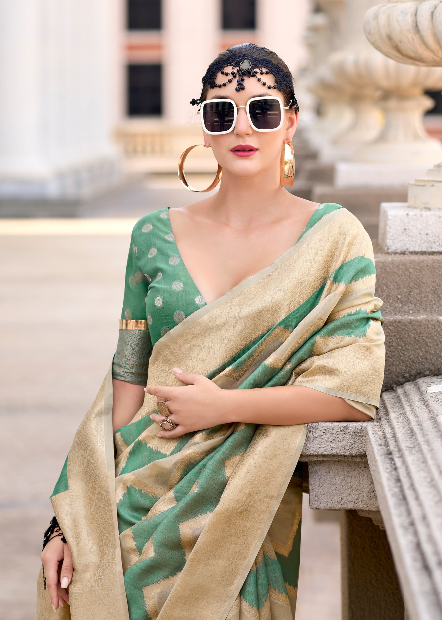 cotton linen silk saree with zigzag design and blouse – festive wear for women