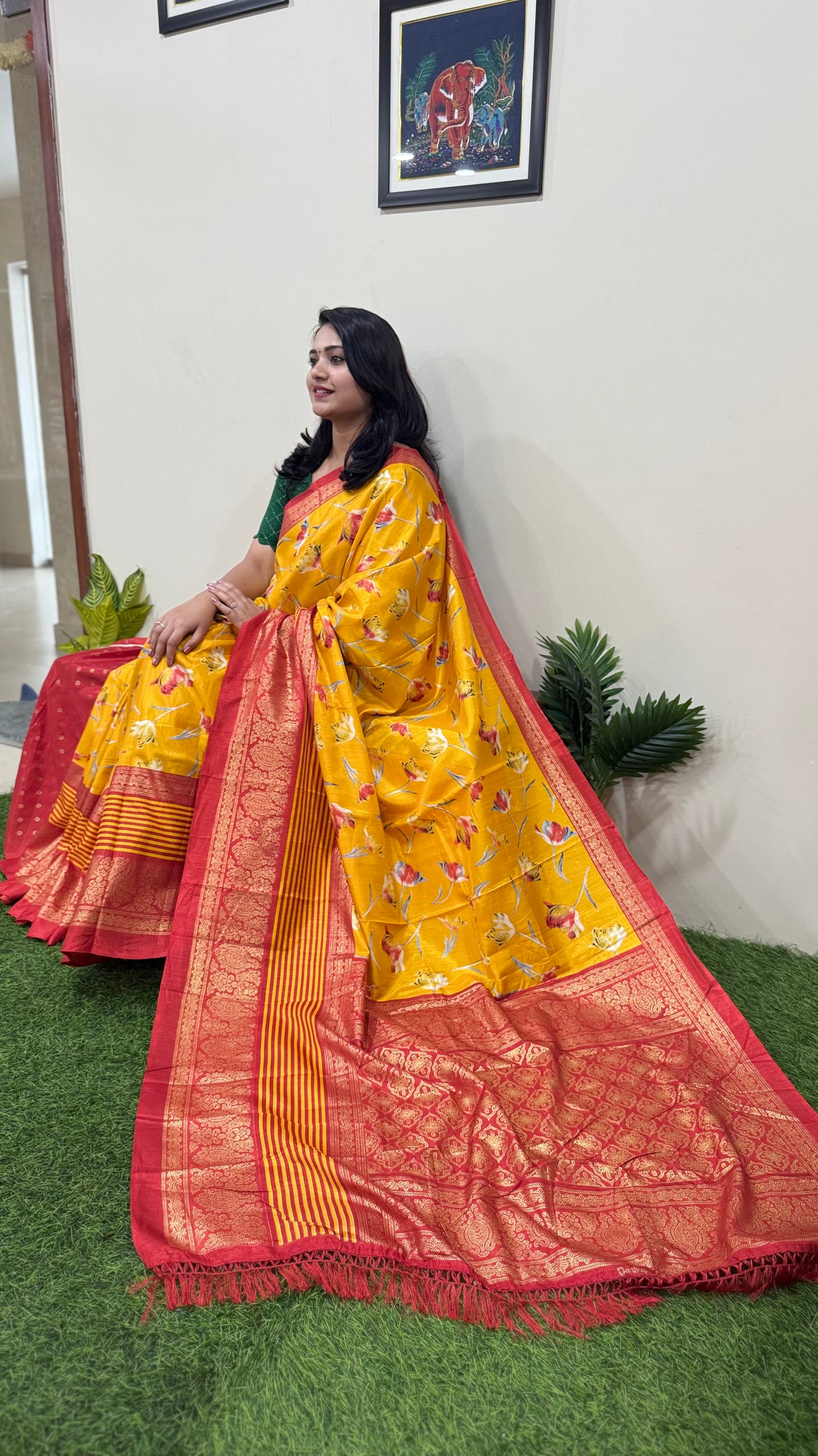 Dola Silk Kalamkari Patola Digital Print Saree