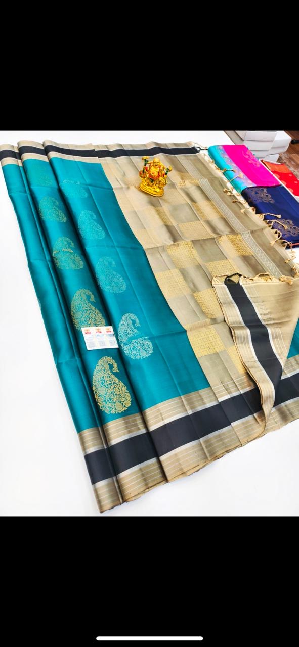 Pastel Elegance : Handloom Soft Silk Sarees with Golden Glamour