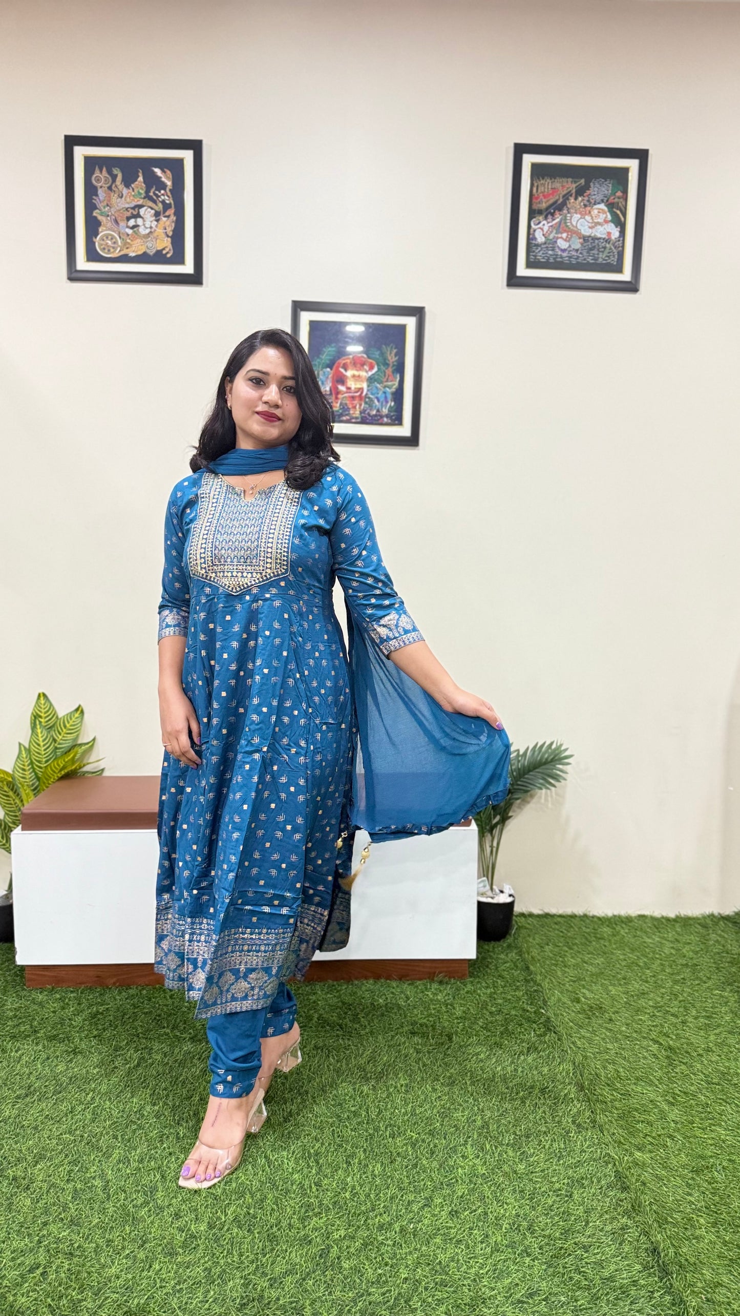 Rayon Kurta Pant Dupatta Set with Foil Print and Zari Sequins Embroidery – Women’s 3-Piece Outfit