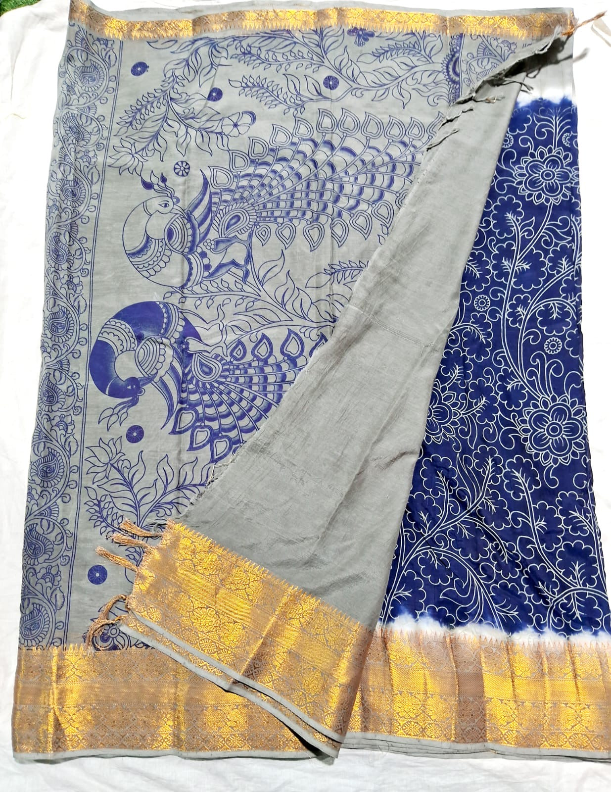 Exquisite Chennuri Pure Silk Saree with Kanchi Borders & Outline Kalamkari Designs
