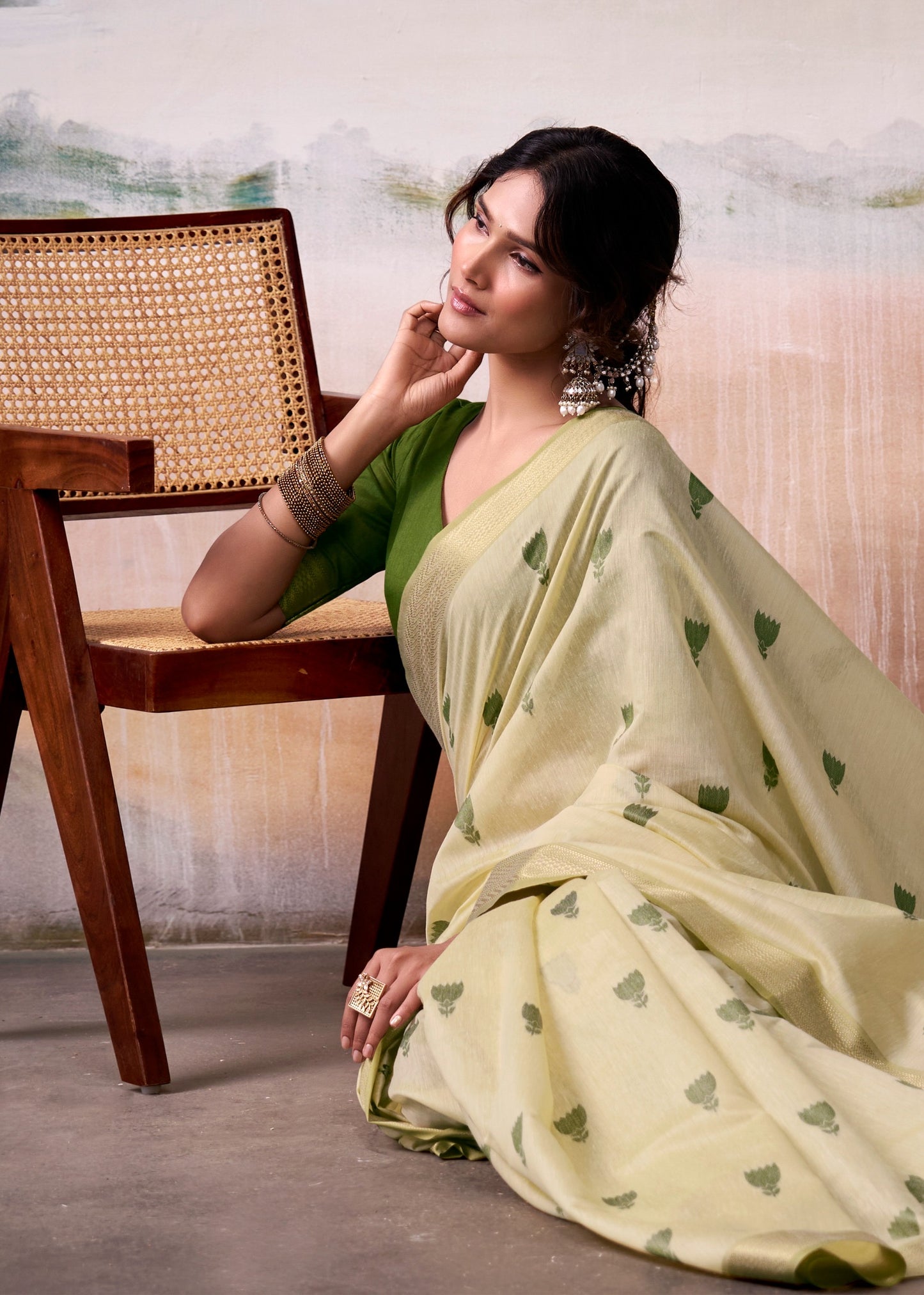 modal cotton saree with zari-style motifs and contrast border – breathable ethnic wear for women