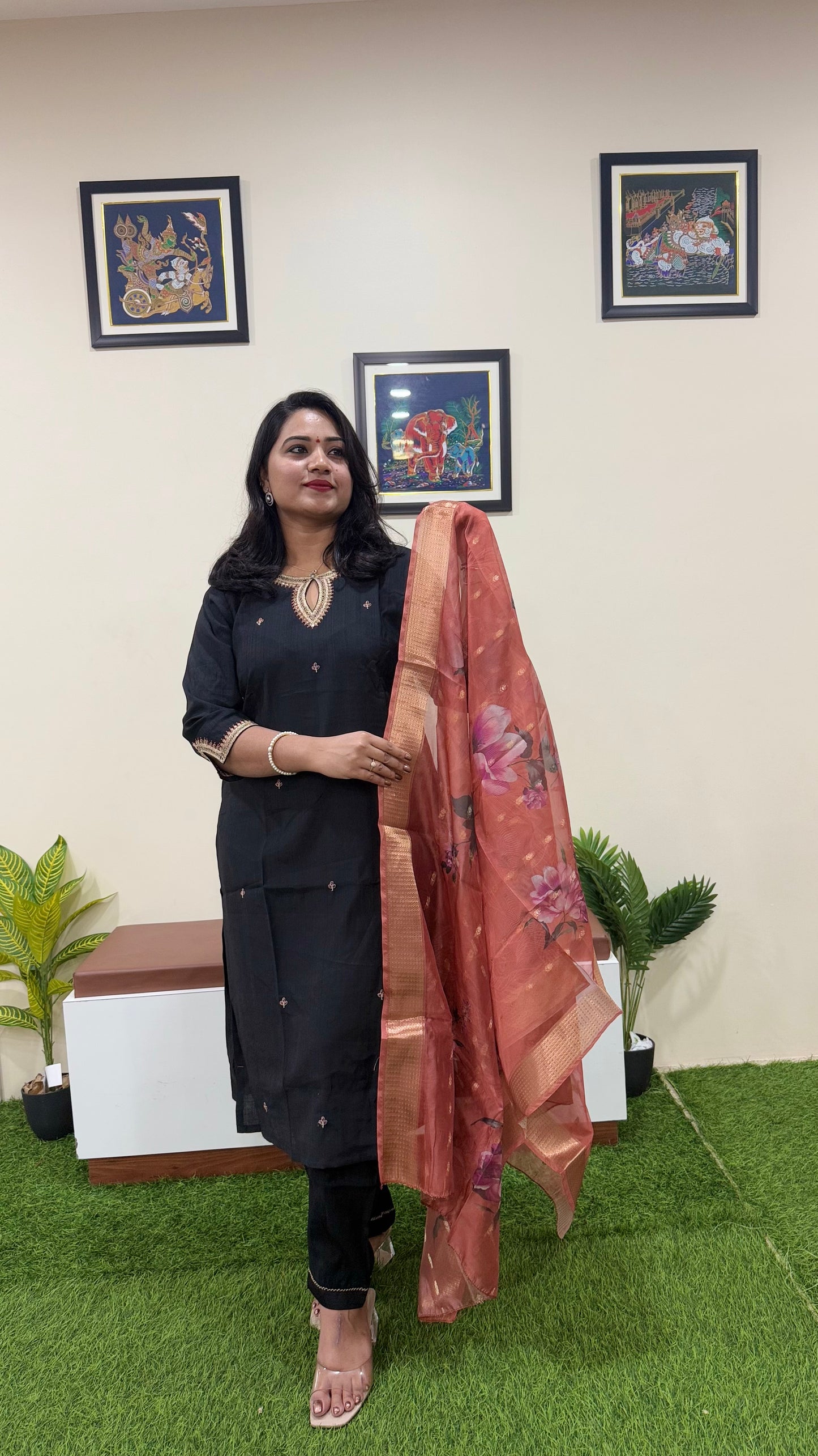 Vertican Silk Straight Cut Kurta Pant Dupatta Set with Organza Digital Print Dupatta – Sizes XL to 3XL